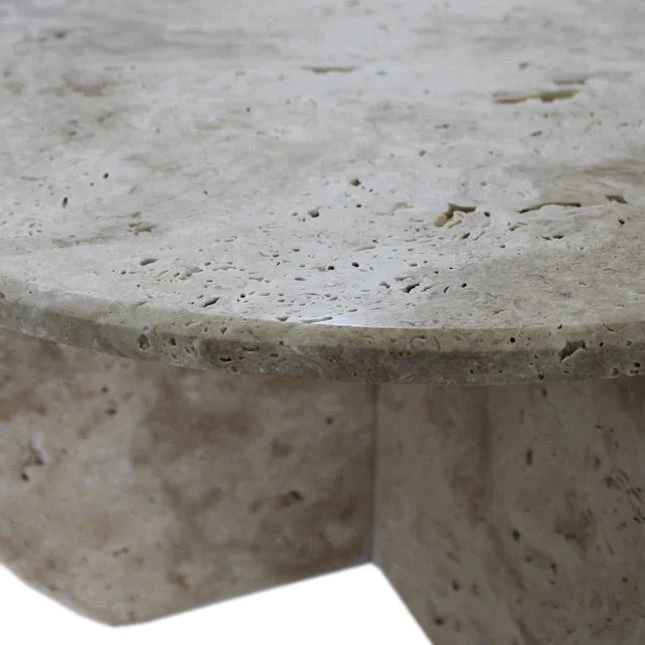 Troia Light Travertine Unfilled Round Polished Coffee Table (D)27.5" (H)16" - Image 3