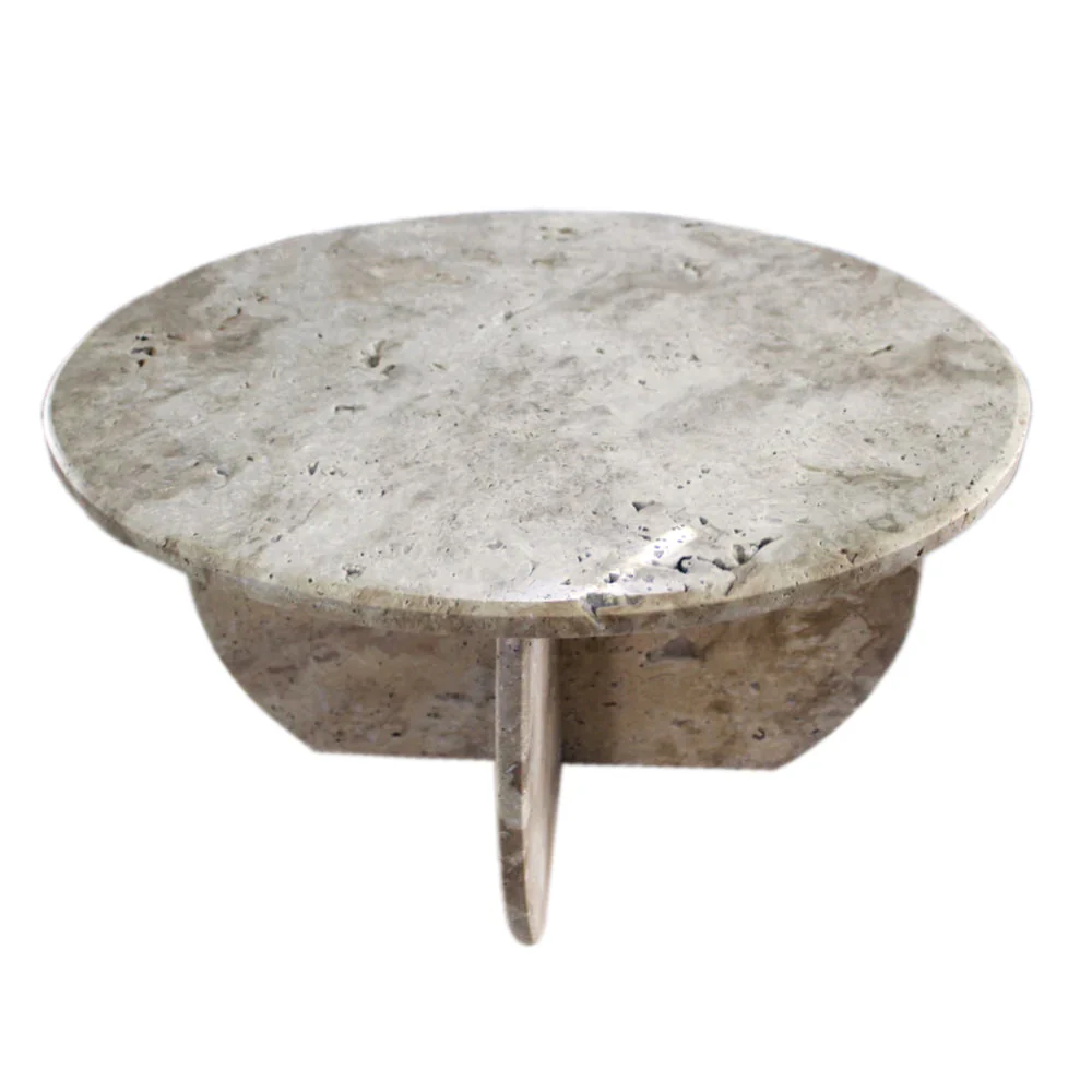 Troia Light Travertine Unfilled Round Polished Coffee Table (D)27.5" (H)16" - Image 5