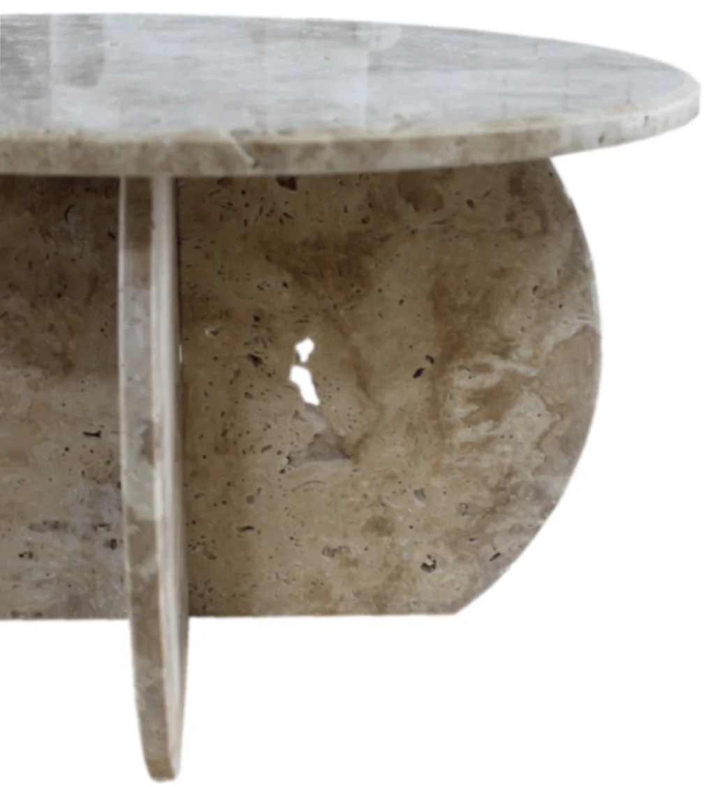 Troia Light Travertine Unfilled Round Polished Coffee Table (D)27.5" (H)16" - Image 6