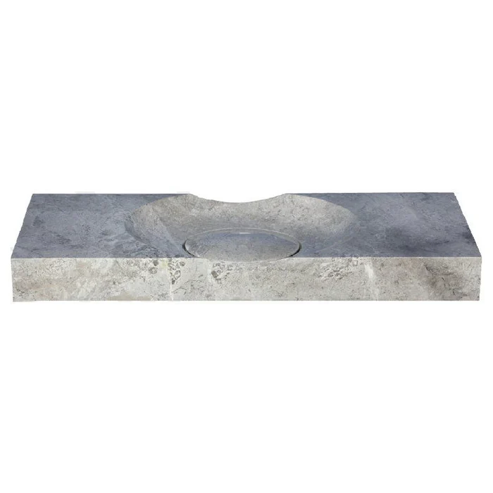 Tundra Grey Marble Rectangular Bathroom Vanity carved from Solid Block (W)18" (L)40" - Image 2