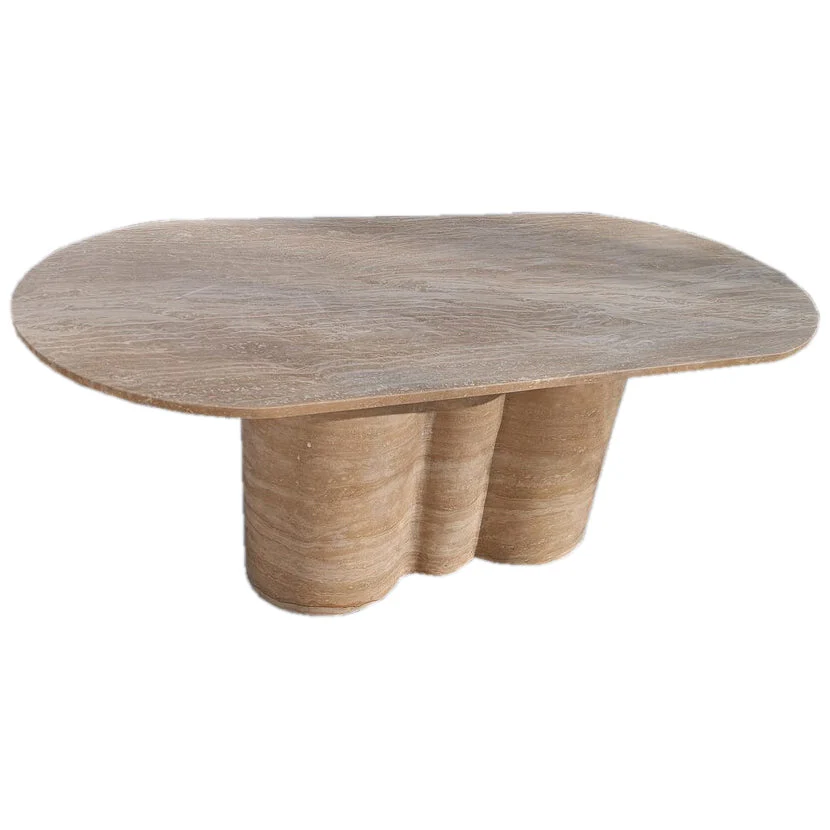 Tuscany Walnut Travertine Vein-cut Oval Shape Coffee Table Wavy Legs (W)20" (L)40" (H)18" - Image 2
