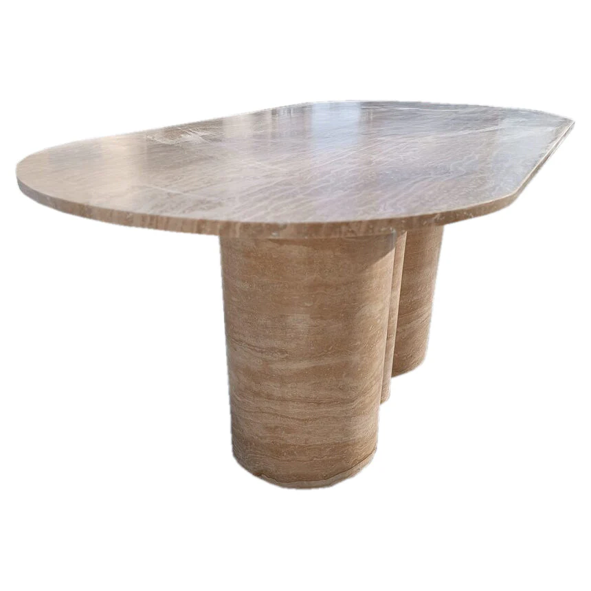 Tuscany Walnut Travertine Vein-cut Oval Shape Coffee Table Wavy Legs (W)20" (L)40" (H)18" - Image 3