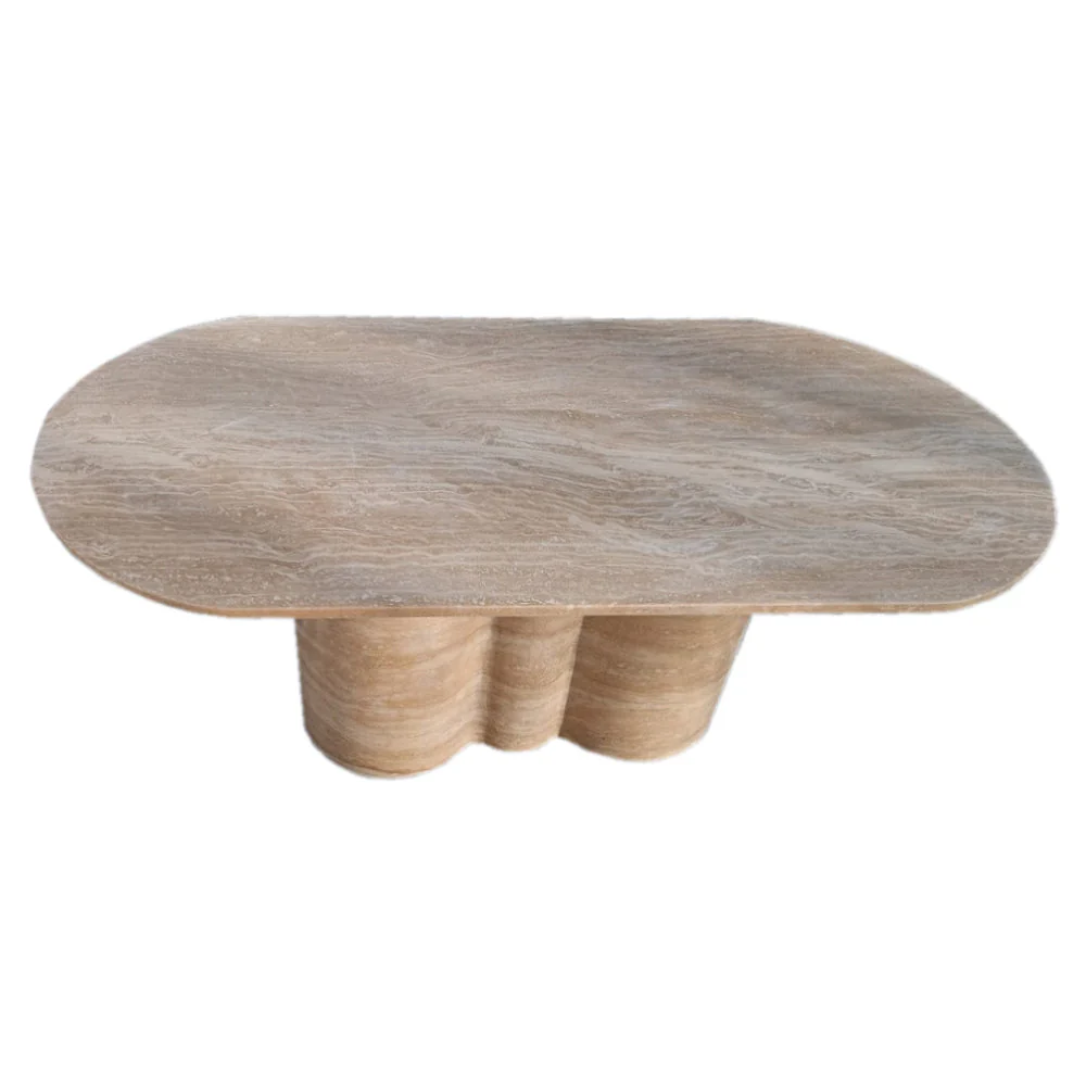 Tuscany Walnut Travertine Vein-cut Oval Shape Coffee Table Wavy Legs (W)20" (L)40" (H)18" - Image 4