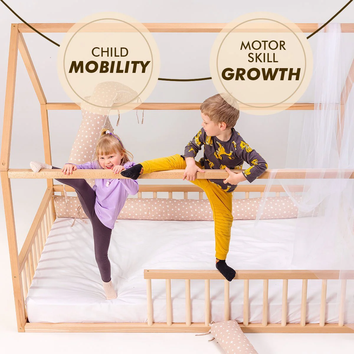 Twin Size Montessori House Bed for Kids with Fence - Image 11