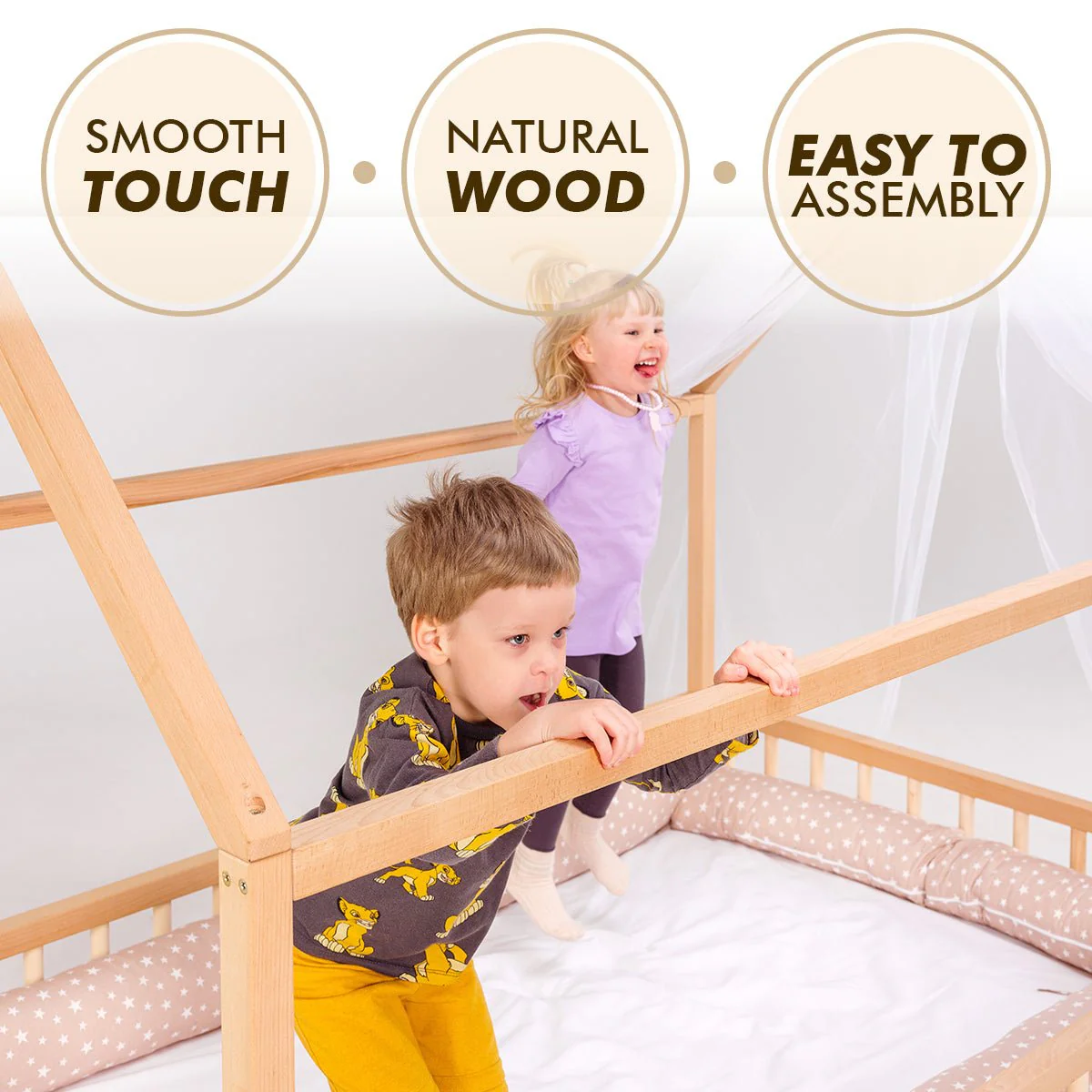 Twin Size Montessori House Bed for Kids with Fence - Image 13