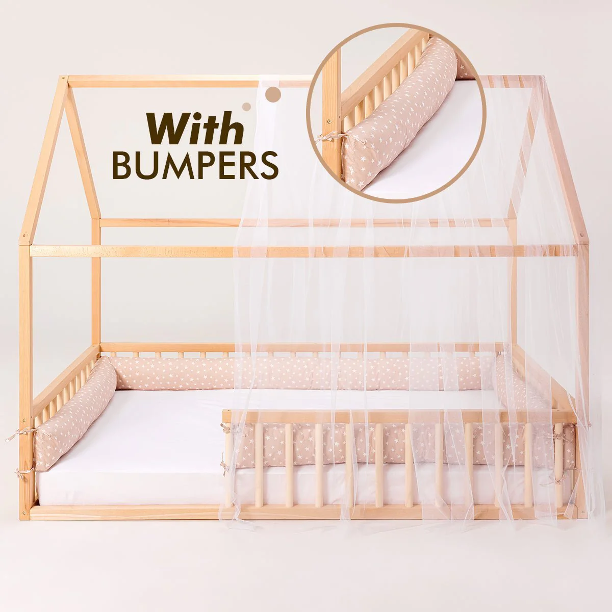 Twin Size Montessori House Bed for Kids with Fence - Image 3