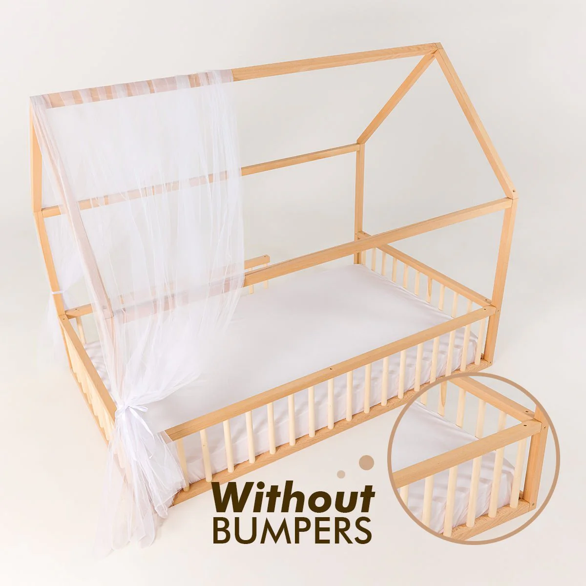 Twin Size Montessori House Bed for Kids with Fence - Image 4