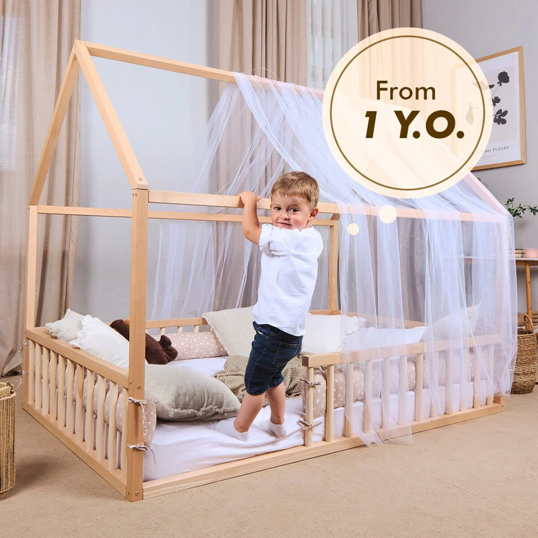 Twin Size Montessori House Bed for Kids with Fence - Image 5
