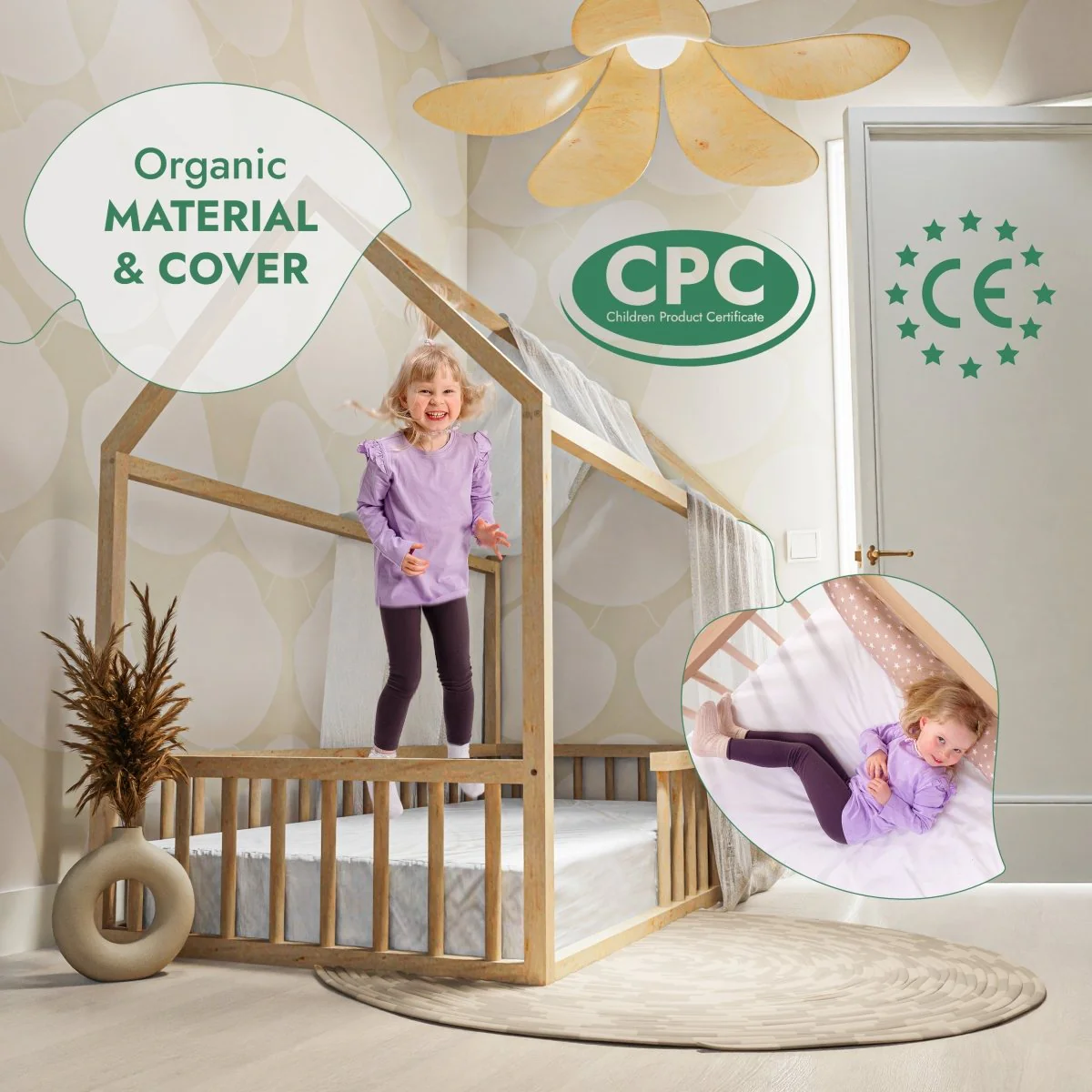 Twin Size Montessori House Bed for Kids with Fence - Image 3