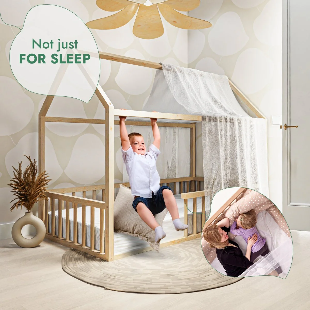 Twin Size Montessori House Bed for Kids with Fence - Image 6