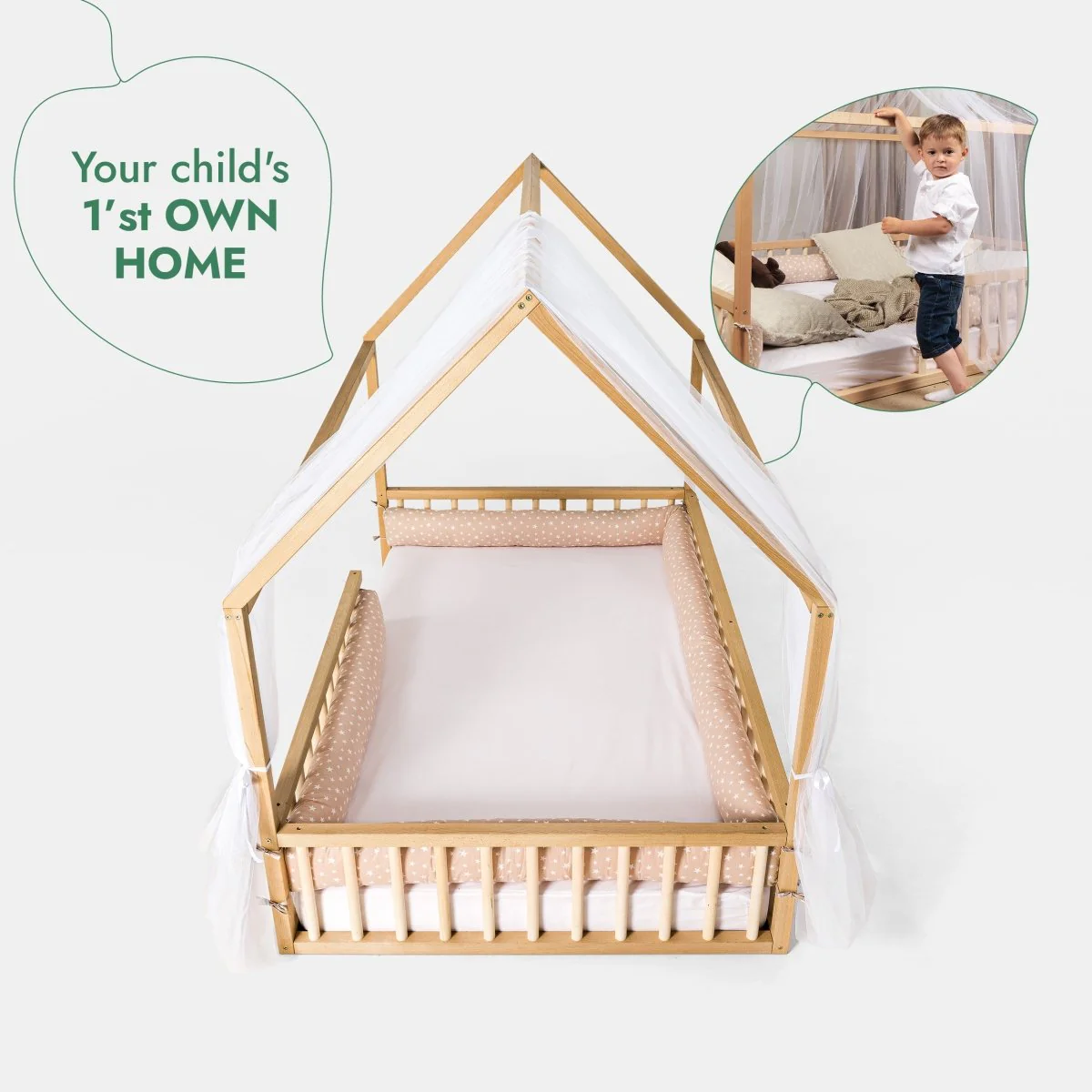 Twin Size Montessori House Bed for Kids with Fence - Image 7