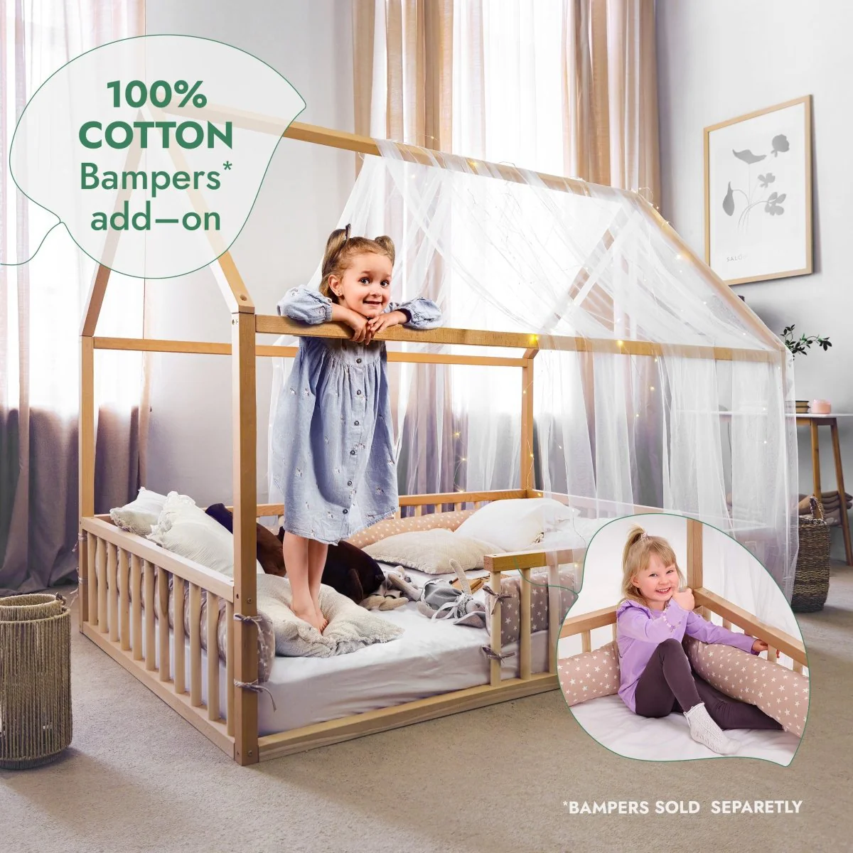 Twin Size Montessori House Bed for Kids with Fence - Image 9