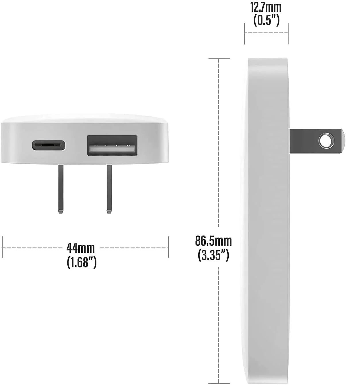 Type C Flat Wall Charger, Ultra Slim (Multi-Port Power Adapter) for iPhone 11/12/13/14 iPhone 15 Pro/Max and Samsung Galaxy Models, 20W Fast Charging Outlet Plug - 2 Pack (Dual USB-C USB-A) - Image 5