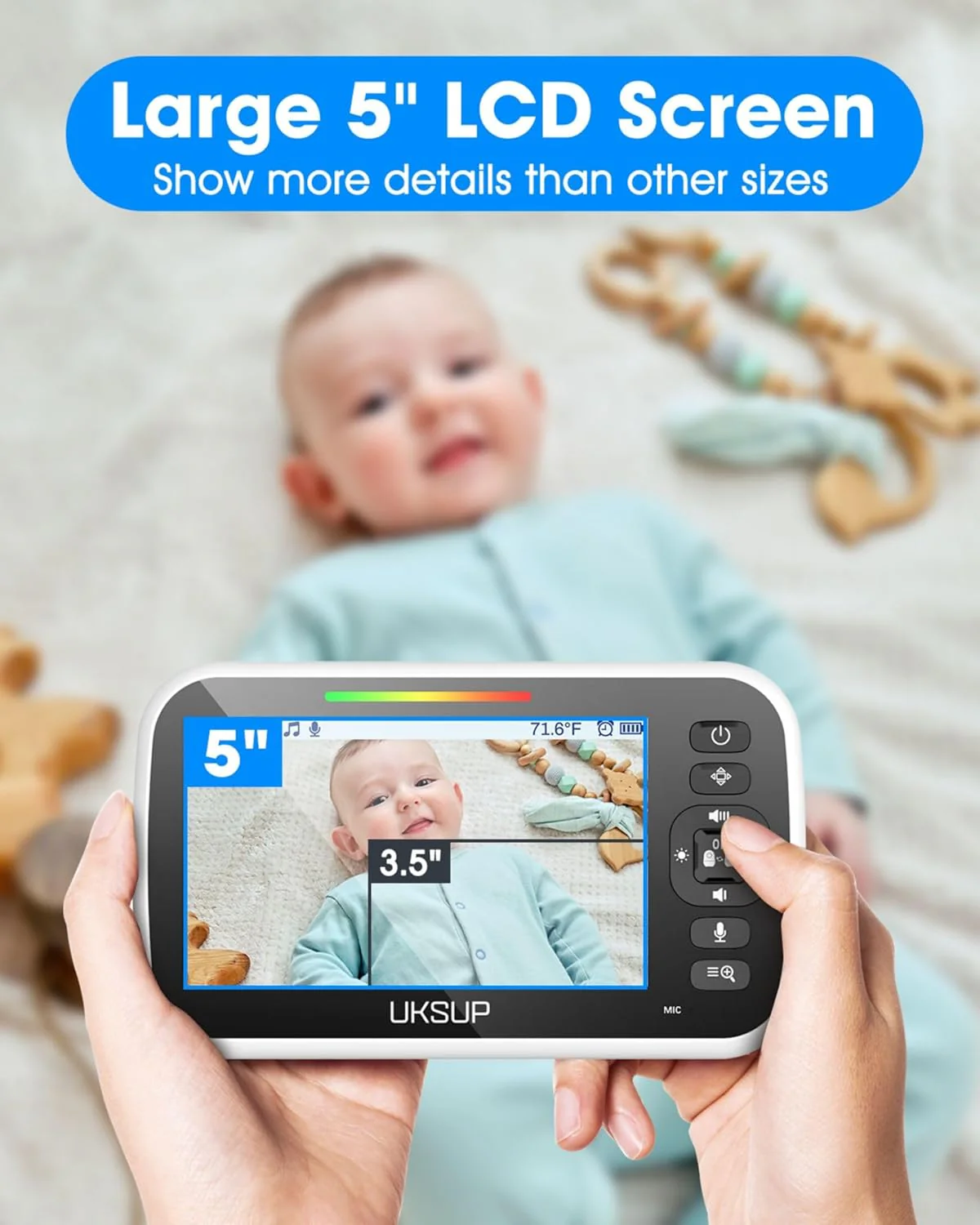 UKSUP Baby Monitor with 4 Cameras and Audio- Video Baby Monitor with 960ft Long Range, Remote Pan-Tilt-Zoom, Night Vision, Temperature Sensor, 2-Way Talk, 8 Lullabies, 30-Hour Battery & No WiFi - Image 3