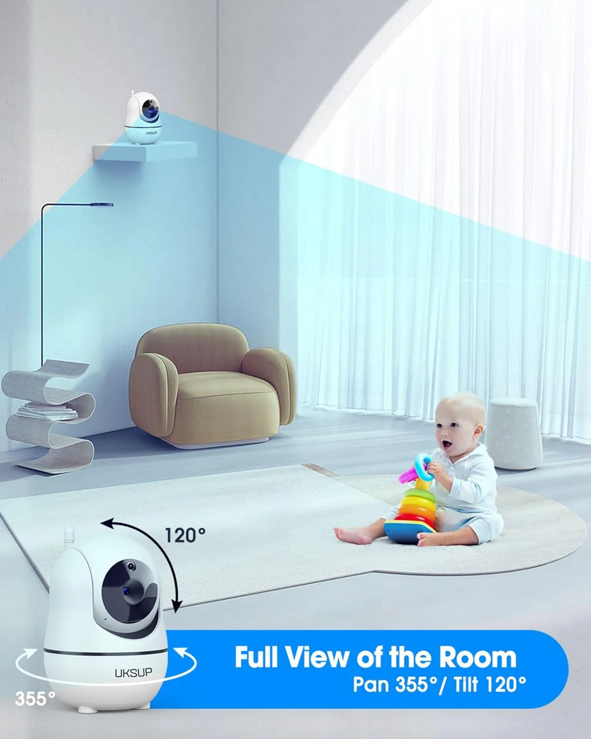 UKSUP Baby Monitor with 4 Cameras and Audio- Video Baby Monitor with 960ft Long Range, Remote Pan-Tilt-Zoom, Night Vision, Temperature Sensor, 2-Way Talk, 8 Lullabies, 30-Hour Battery & No WiFi - Image 4