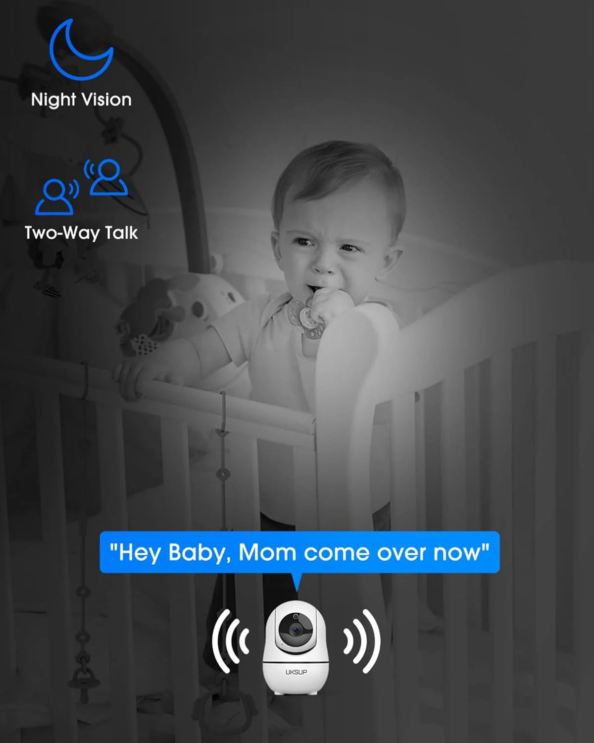 UKSUP Baby Monitor with 4 Cameras and Audio- Video Baby Monitor with 960ft Long Range, Remote Pan-Tilt-Zoom, Night Vision, Temperature Sensor, 2-Way Talk, 8 Lullabies, 30-Hour Battery & No WiFi - Image 5