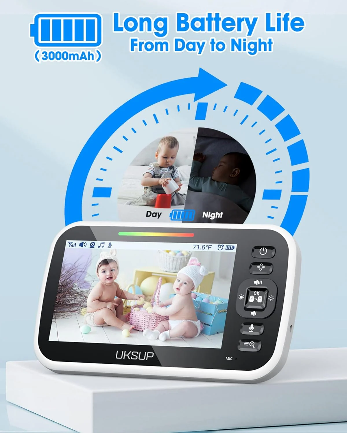 UKSUP Baby Monitor with 4 Cameras and Audio- Video Baby Monitor with 960ft Long Range, Remote Pan-Tilt-Zoom, Night Vision, Temperature Sensor, 2-Way Talk, 8 Lullabies, 30-Hour Battery & No WiFi - Image 6