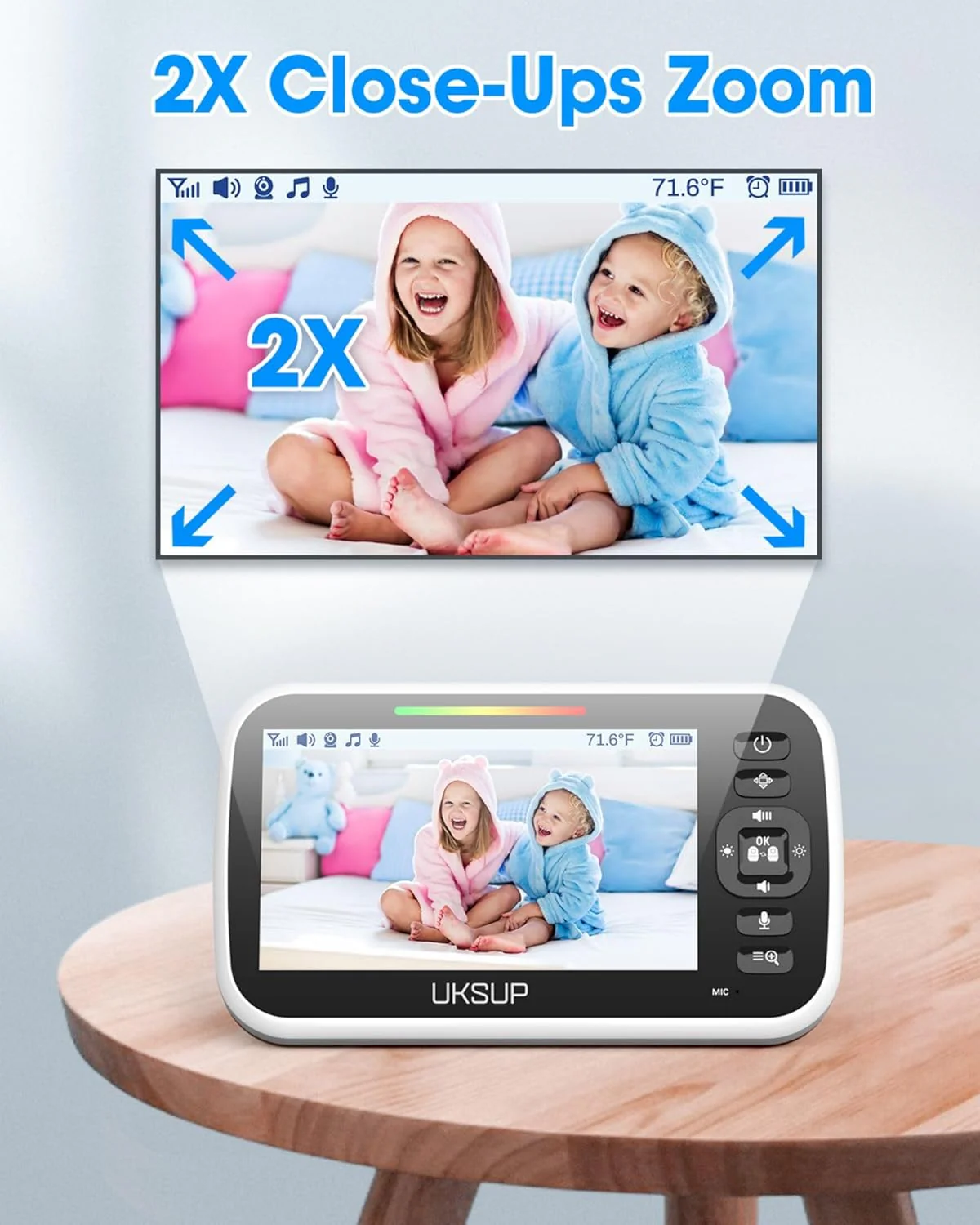 UKSUP Baby Monitor with 4 Cameras and Audio- Video Baby Monitor with 960ft Long Range, Remote Pan-Tilt-Zoom, Night Vision, Temperature Sensor, 2-Way Talk, 8 Lullabies, 30-Hour Battery & No WiFi - Image 8