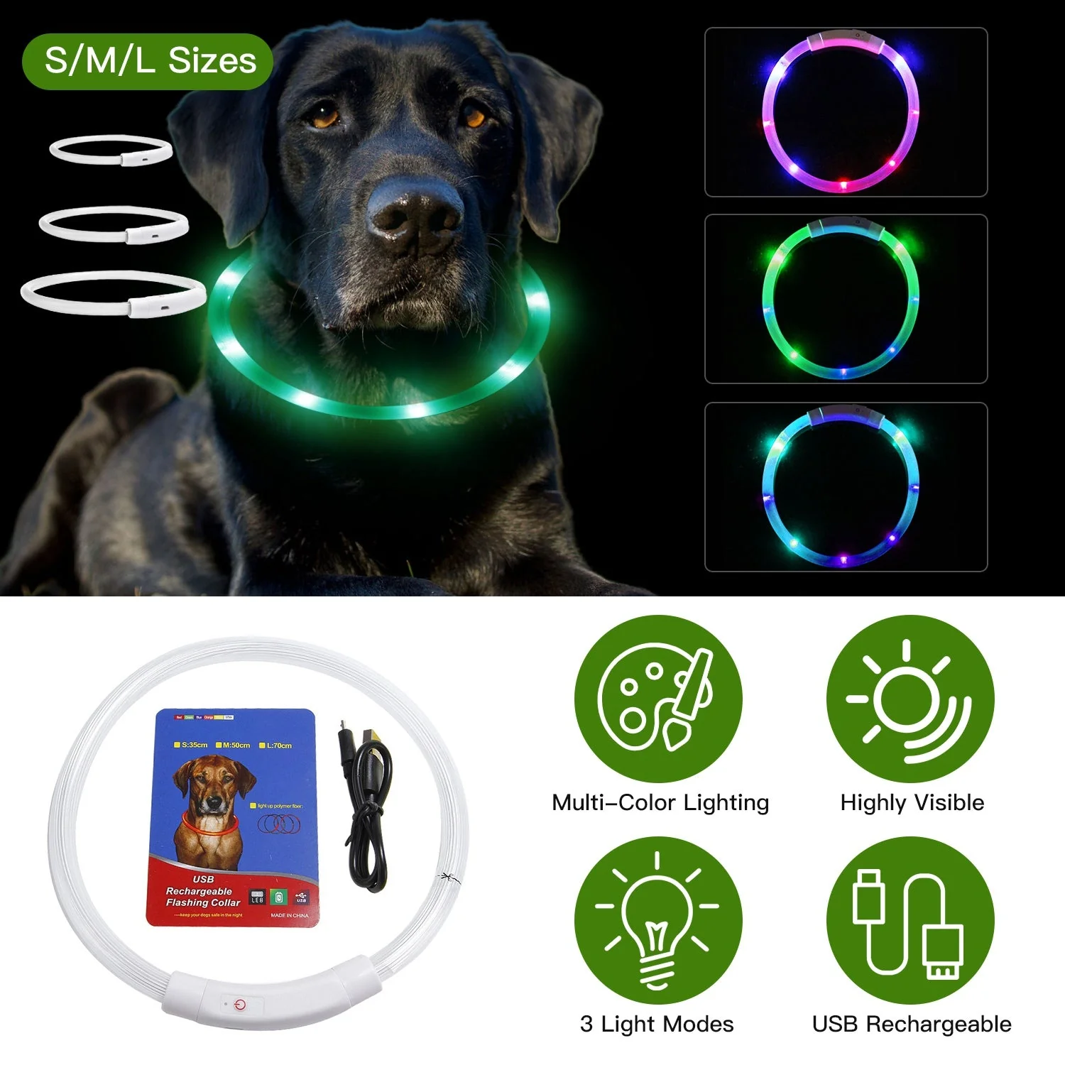 USB Rechargeable LED Dog Collar Multi-Color Lighting Dog Safety Collar Cuttable Length Glow Dog Collar For Small Medium Large Dog Night Walking - Image 6