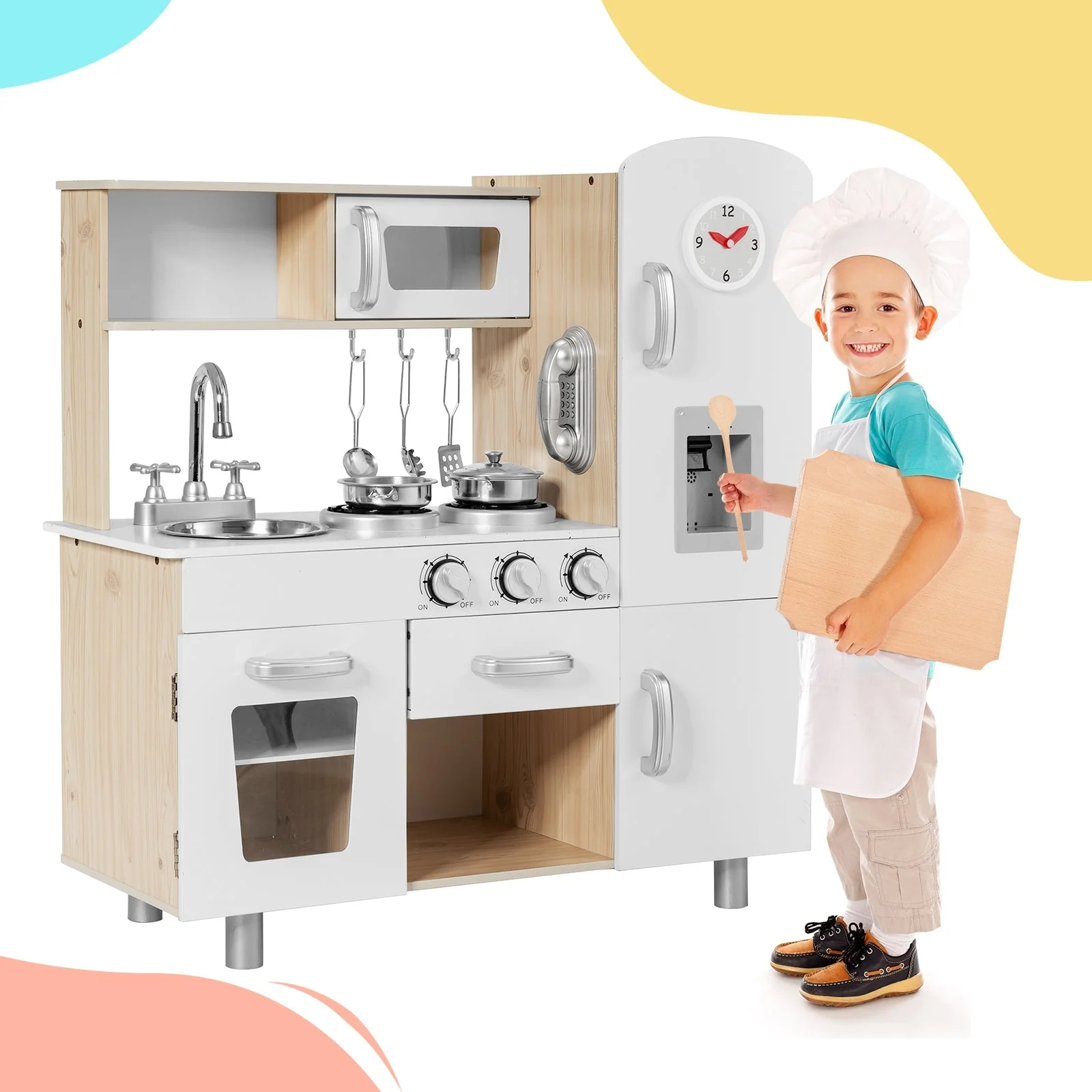 Vintage Play Kitchen Pretend Kids Cooking Playset Toys with Water Dispense - Image 8
