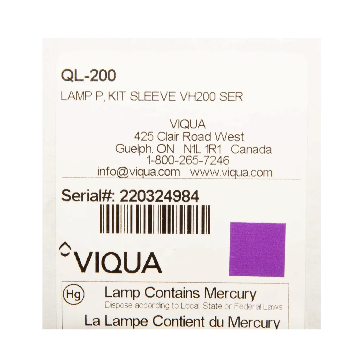 Viqua QL-200 Lamp and Sleeve Bundle VH200 System - Image 2