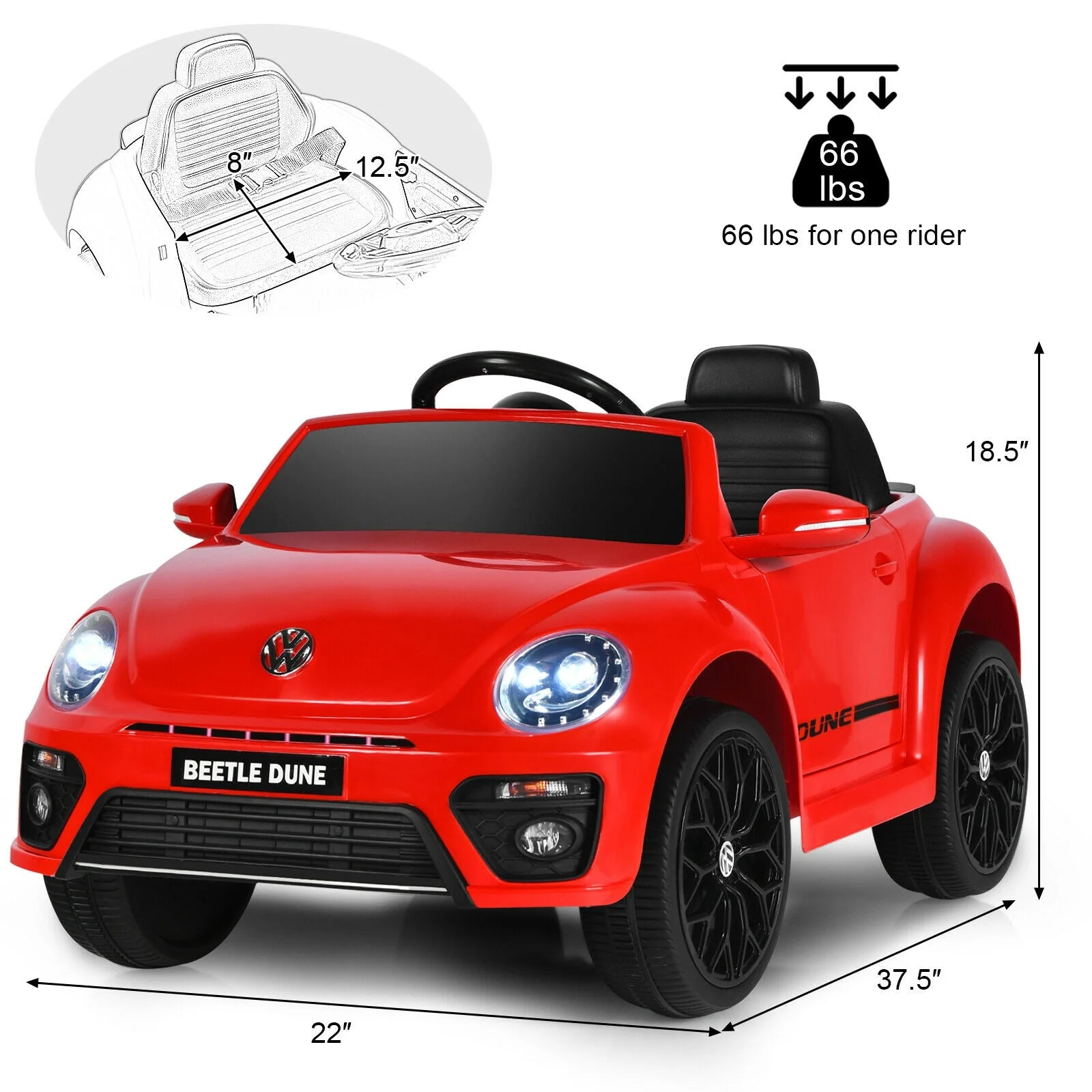Volkswagen Beetle Kids Electric Ride On Car with Remote Control-Red - Image 5