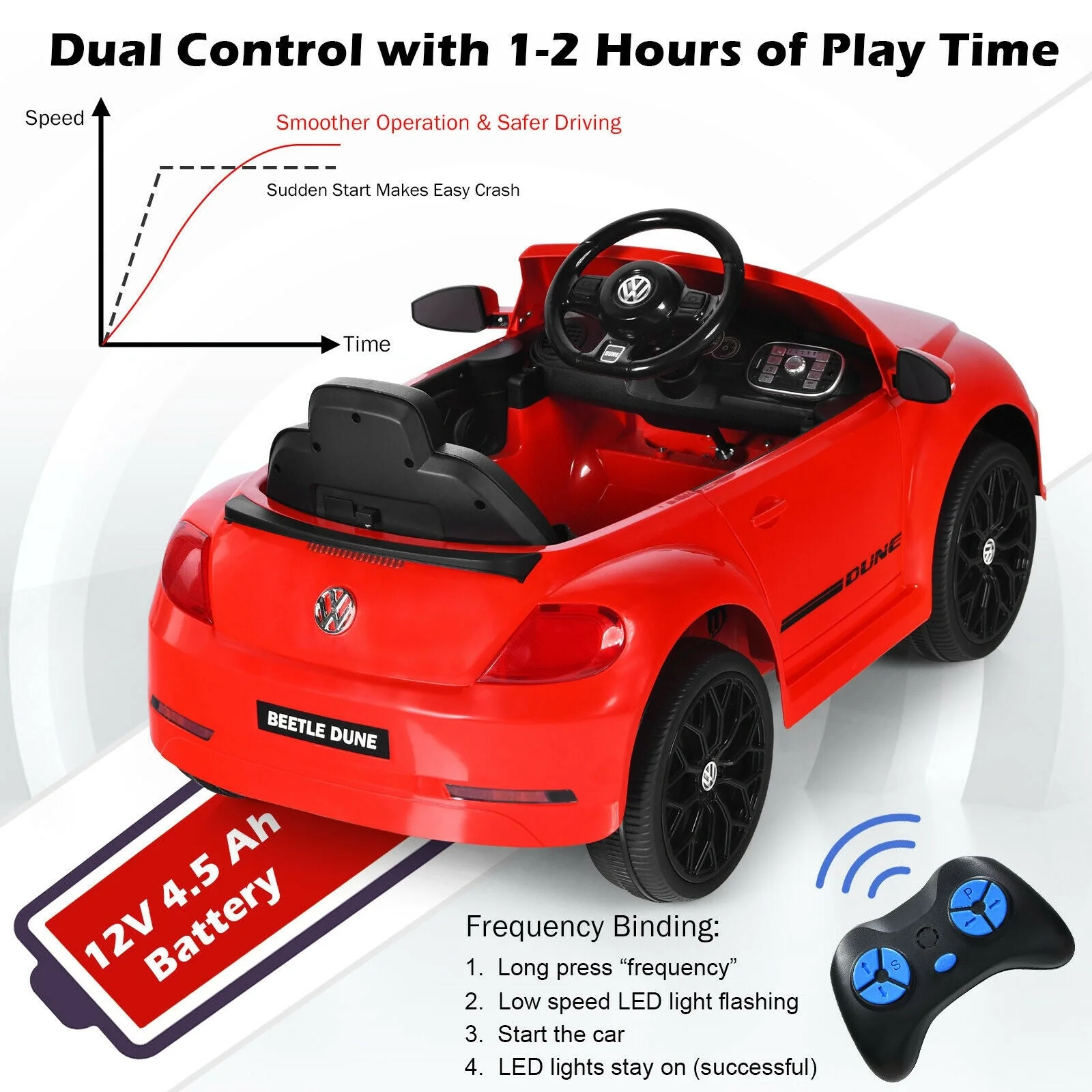 Volkswagen Beetle Kids Electric Ride On Car with Remote Control-Red - Image 7