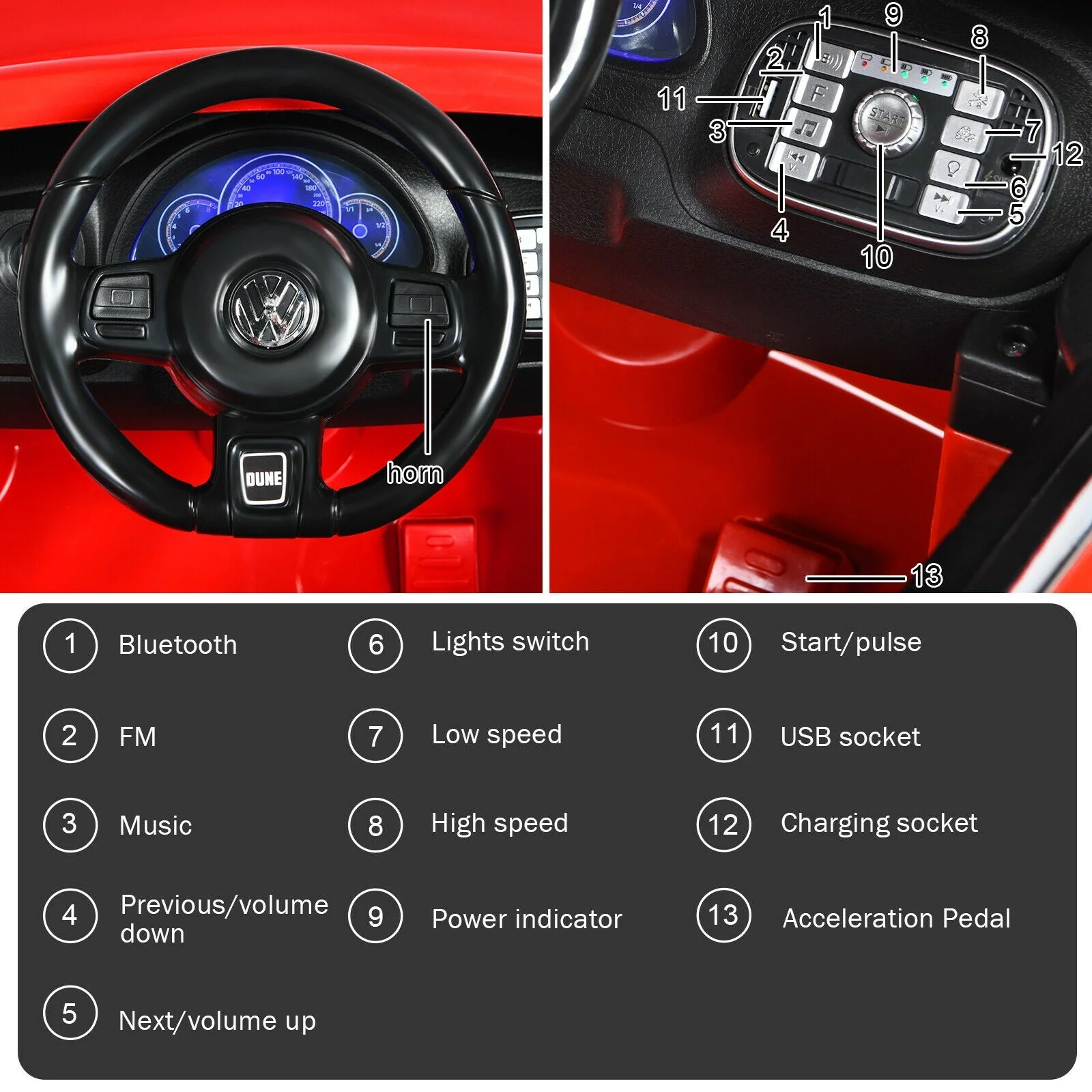 Volkswagen Beetle Kids Electric Ride On Car with Remote Control-Red - Image 8