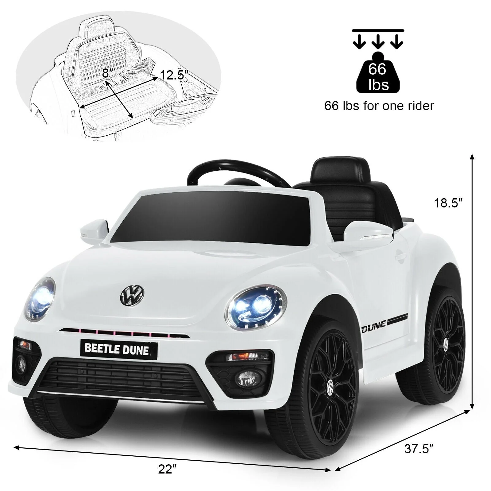 Volkswagen Beetle Kids Electric Ride On Car with Remote Control-White - Image 4