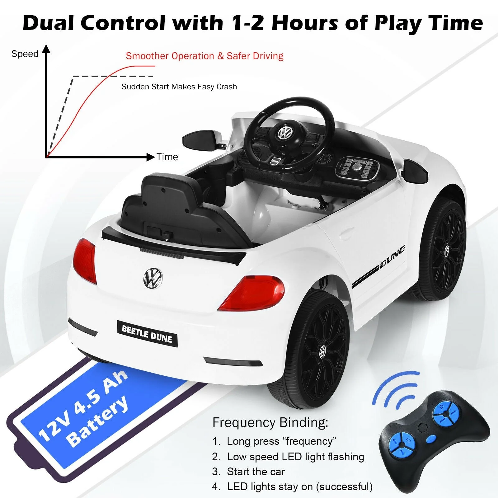 Volkswagen Beetle Kids Electric Ride On Car with Remote Control-White - Image 6