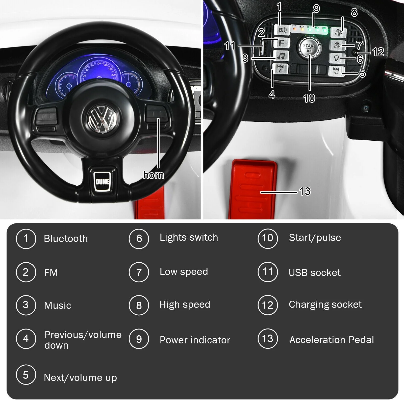 Volkswagen Beetle Kids Electric Ride On Car with Remote Control-White - Image 8