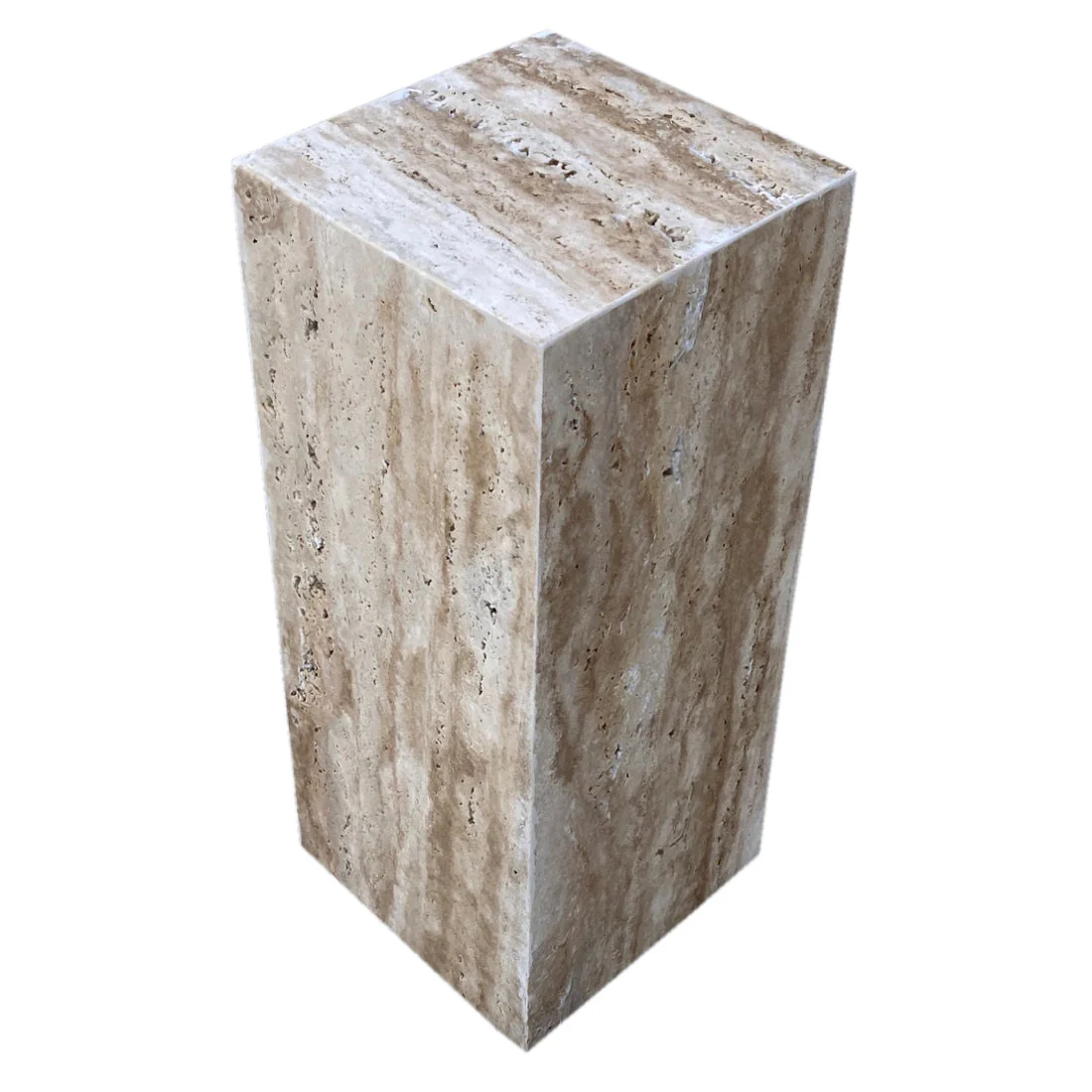 Walnut Travertine Vein-cut Cube Design End/Side Table, Nightstand Polished (W)10" (L)10" (H)24" - Image 2