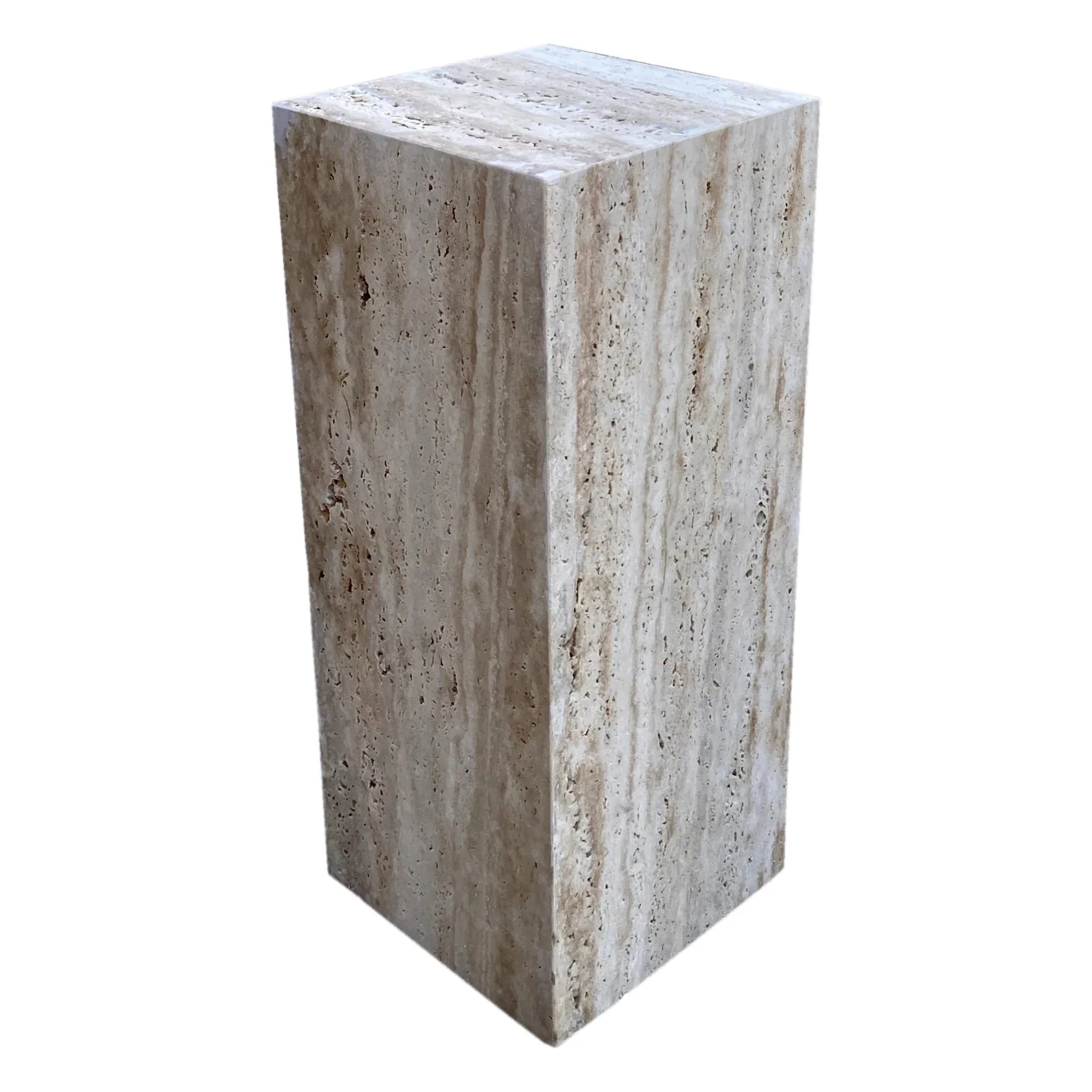 Walnut Travertine Vein-cut Cube Design End/Side Table, Nightstand Polished (W)10" (L)10" (H)24" - Image 3