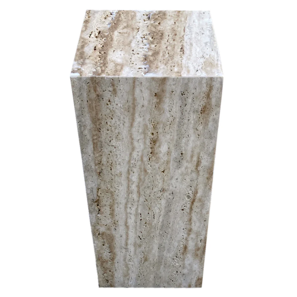 Walnut Travertine Vein-cut Cube Design End/Side Table, Nightstand Polished (W)10" (L)10" (H)24" - Image 4