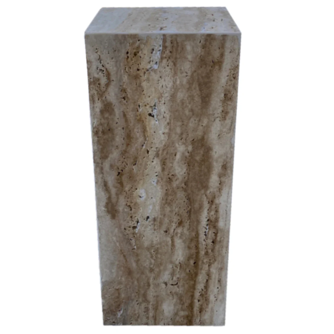 Walnut Travertine Vein-cut Cube Design End/Side Table, Nightstand Polished (W)10" (L)10" (H)24" - Image 5