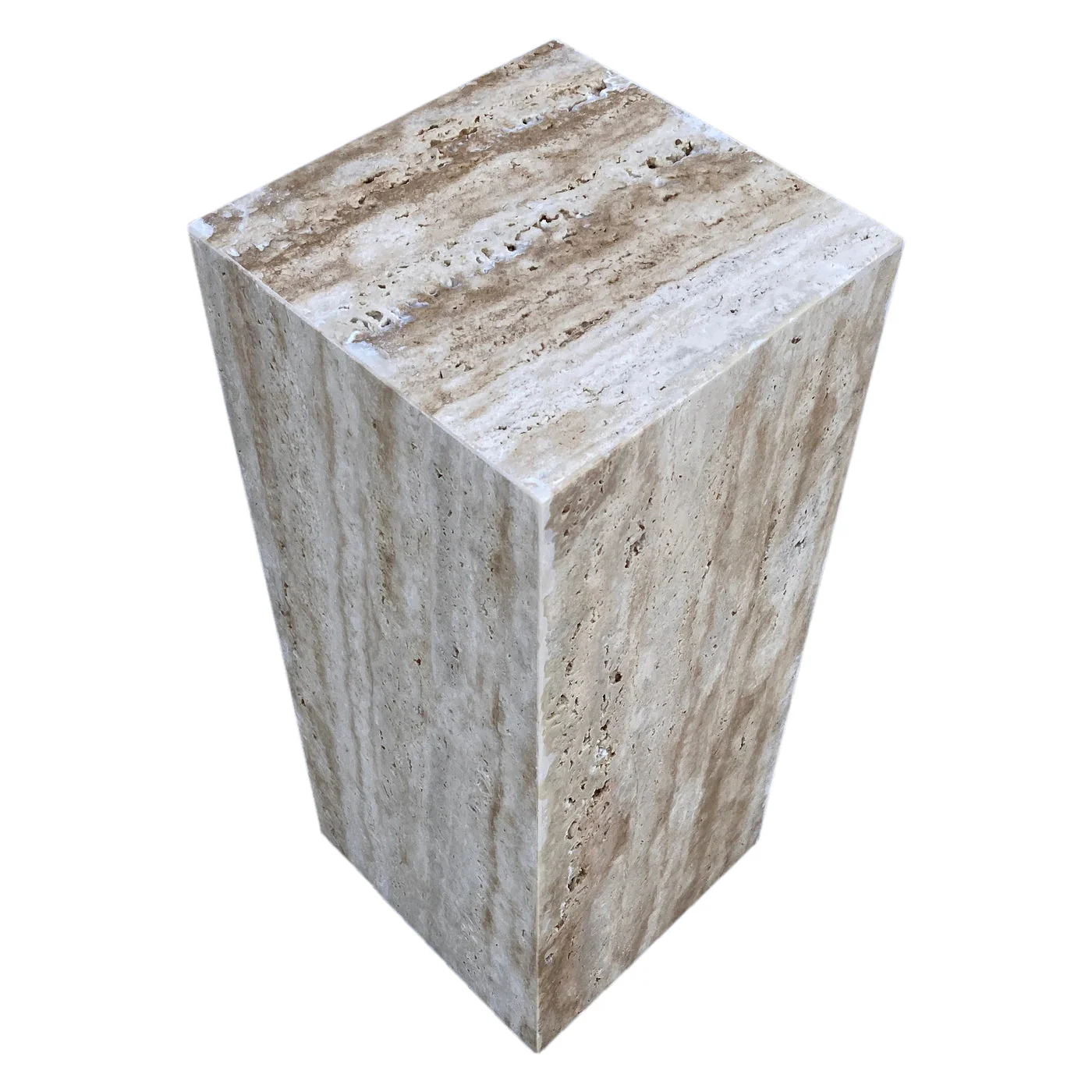 Walnut Travertine Vein-cut Cube Design End/Side Table, Nightstand Polished (W)10" (L)10" (H)24" - Image 6