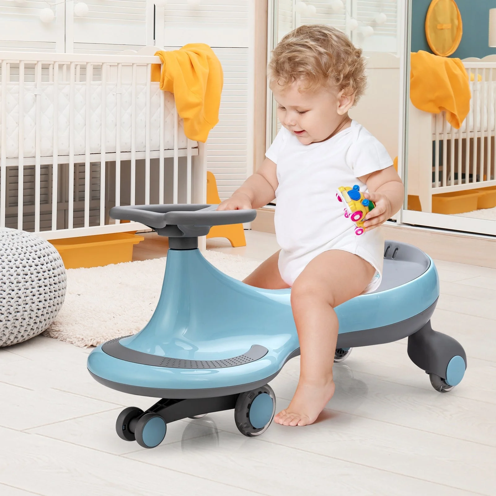 Wiggle Car Ride-on Toy with Flashing Wheels-Blue - Image 2