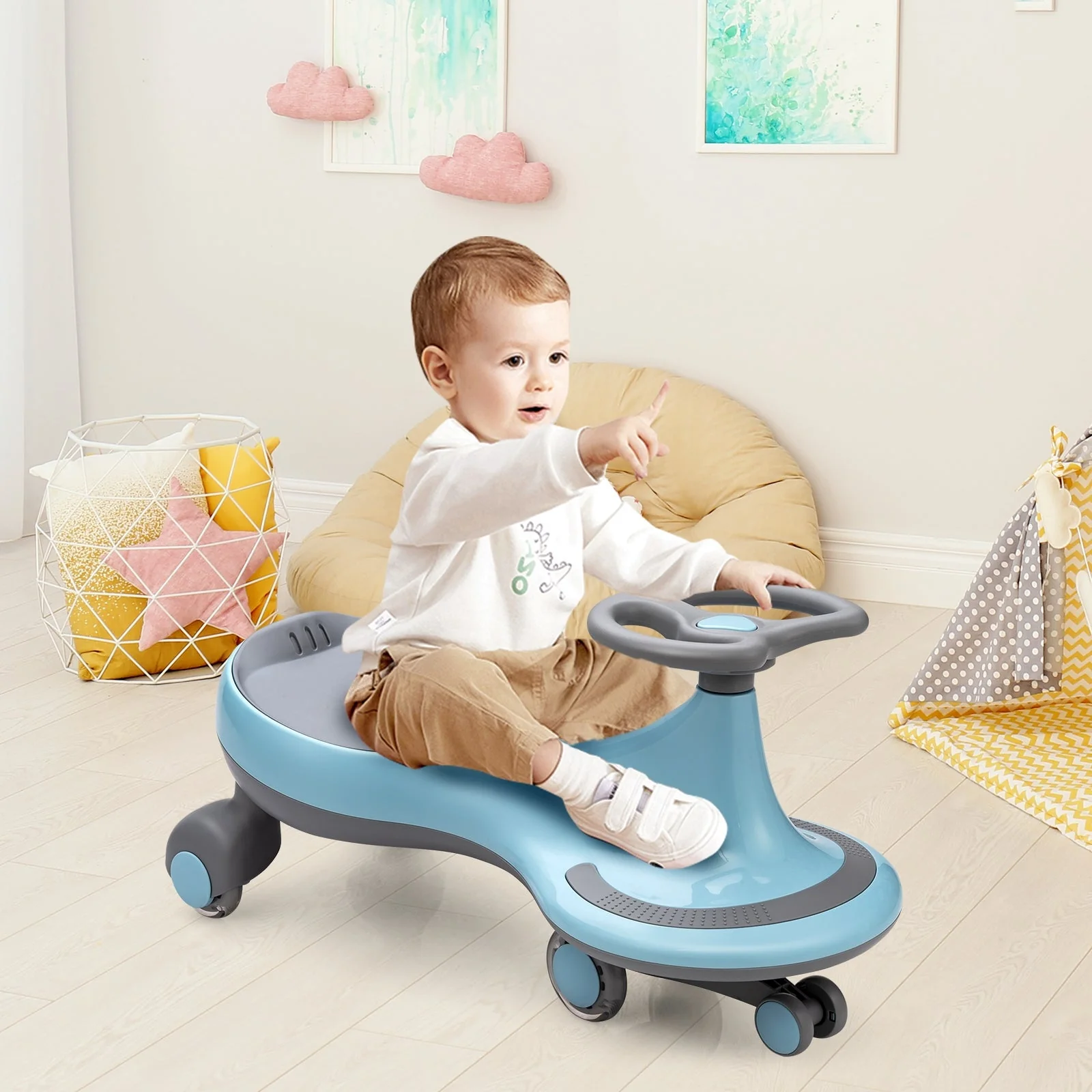 Wiggle Car Ride-on Toy with Flashing Wheels-Blue - Image 6