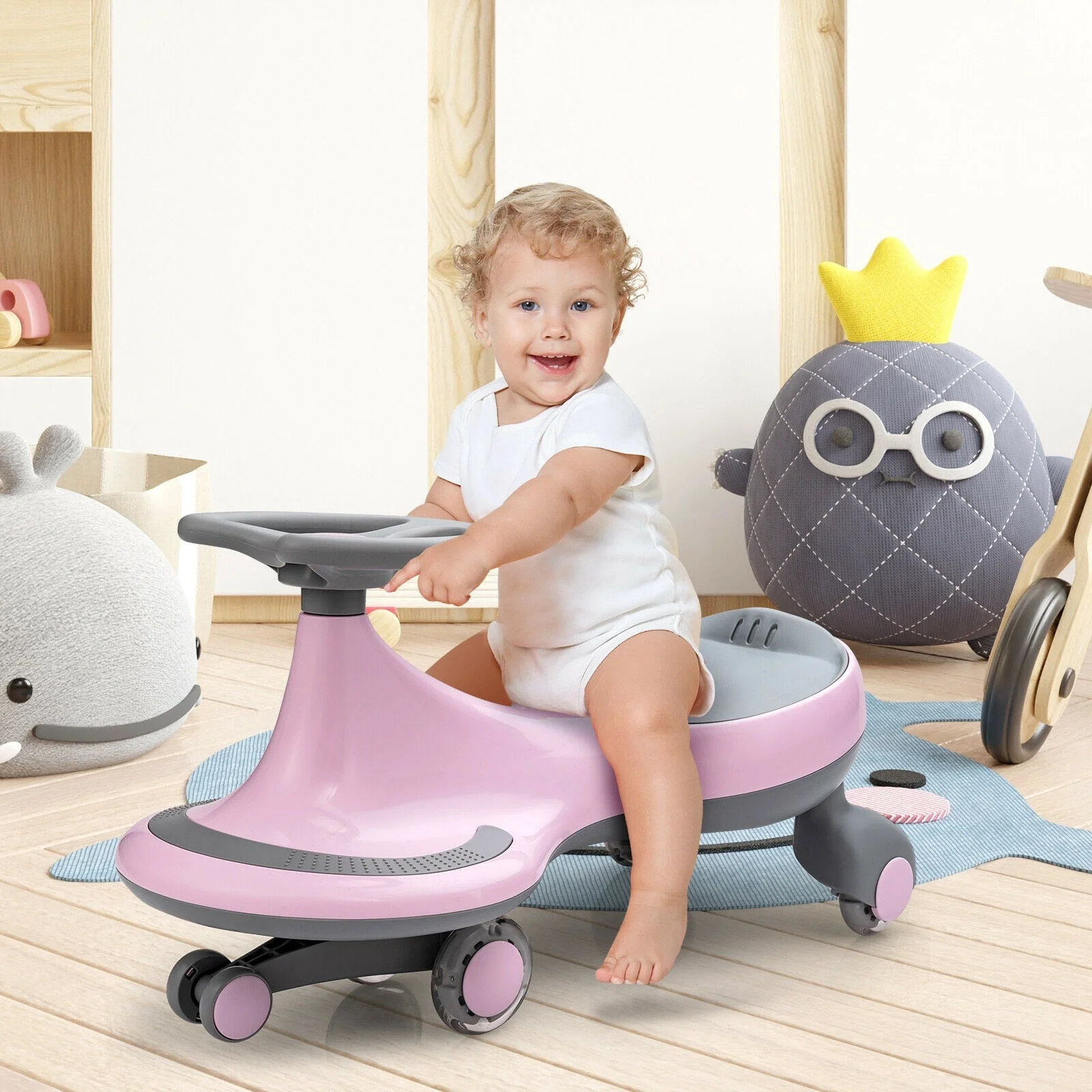 Wiggle Car Ride-on Toy with Flashing Wheels-Pink - Image 2