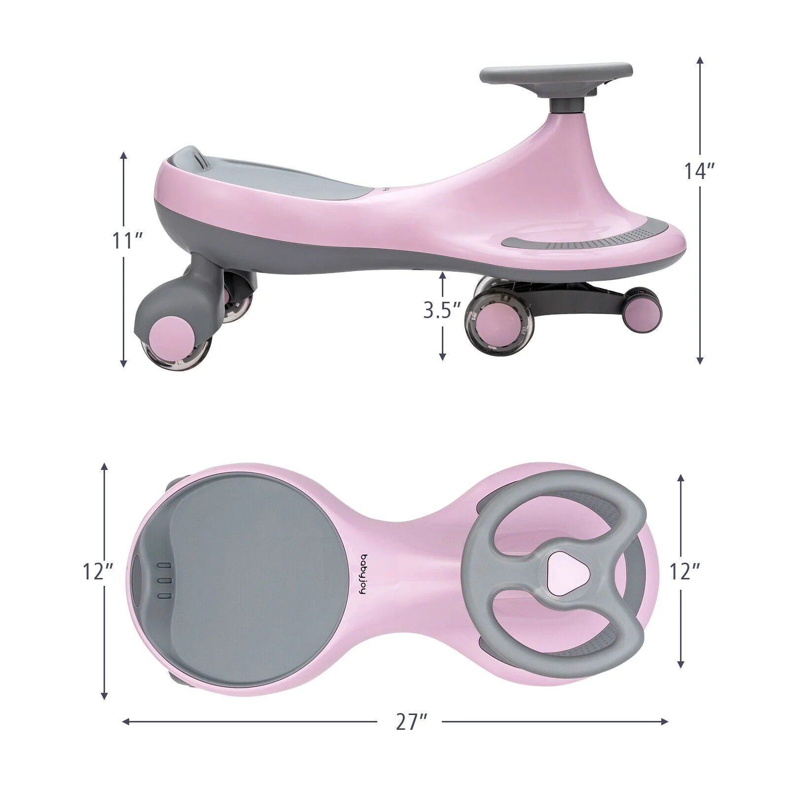Wiggle Car Ride-on Toy with Flashing Wheels-Pink - Image 5