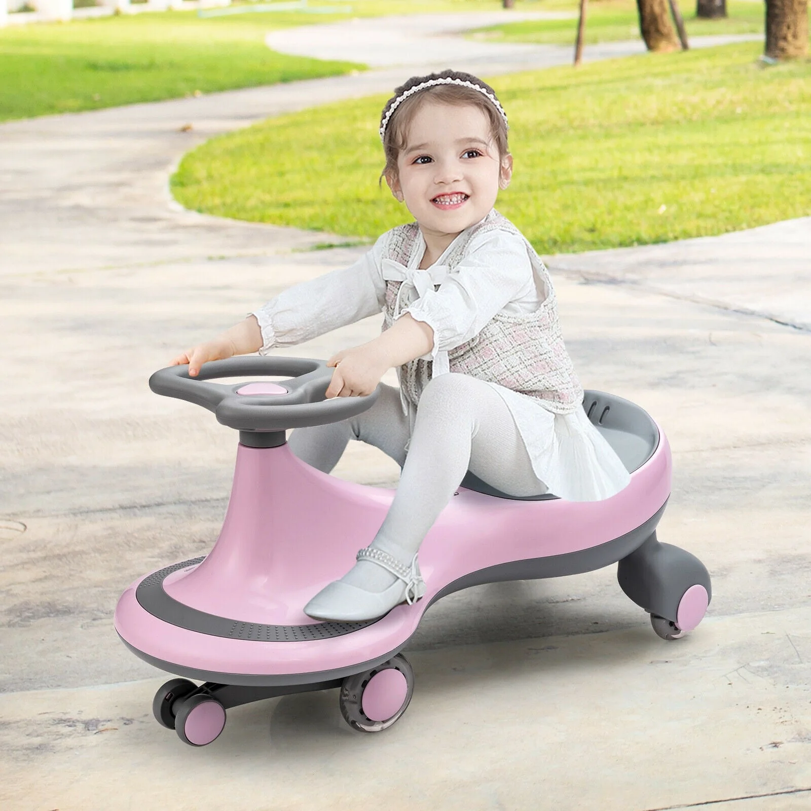 Wiggle Car Ride-on Toy with Flashing Wheels-Pink - Image 6