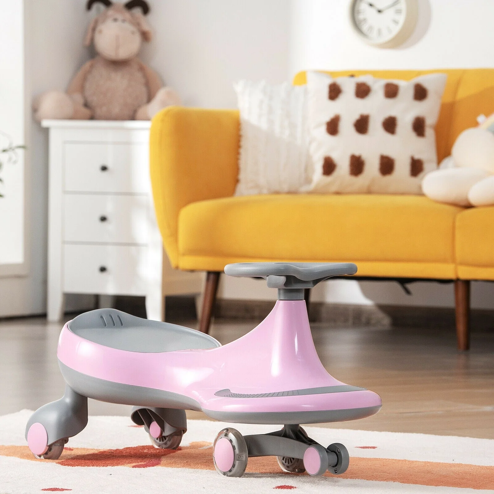 Wiggle Car Ride-on Toy with Flashing Wheels-Pink - Image 7