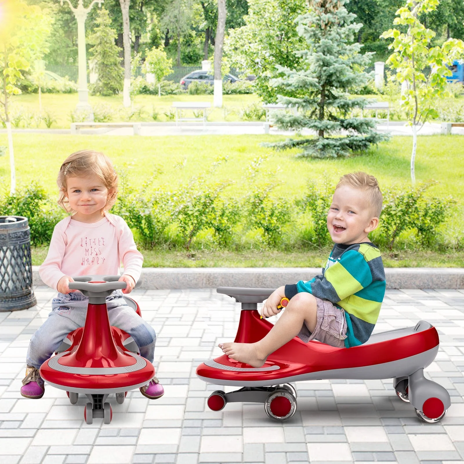 Wiggle Car Ride-on Toy with Flashing Wheels-Red - Image 2