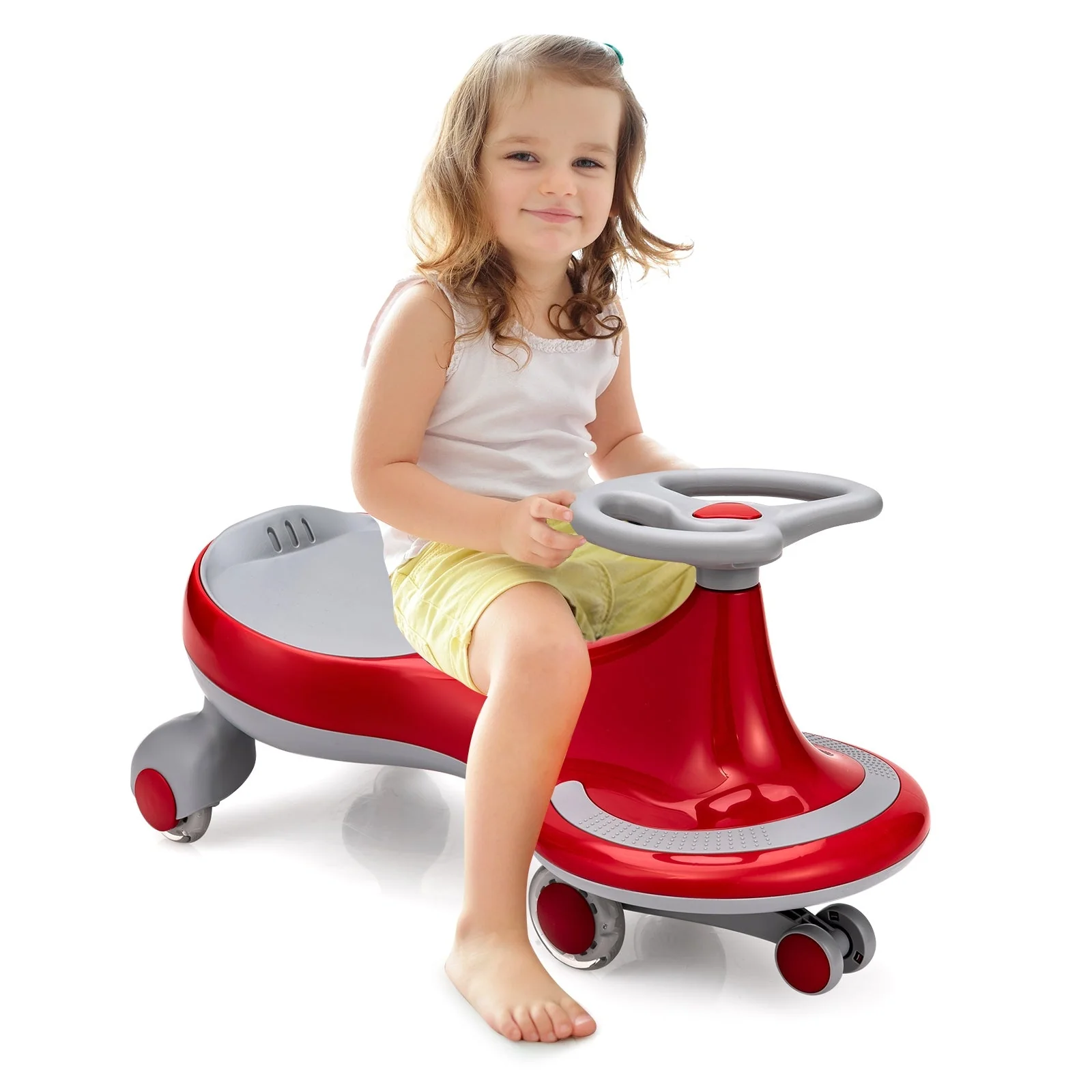 Wiggle Car Ride-on Toy with Flashing Wheels-Red - Image 4