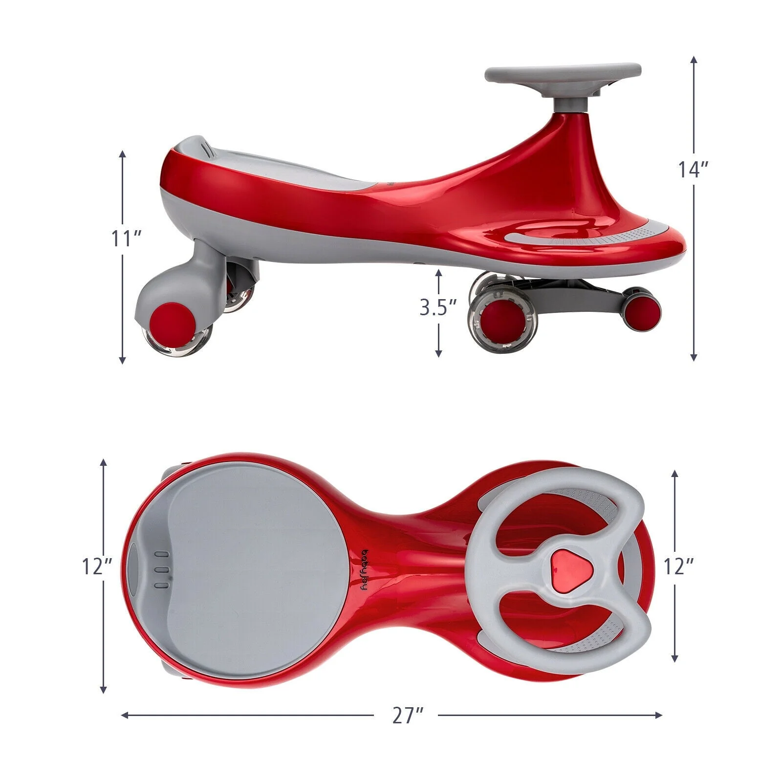 Wiggle Car Ride-on Toy with Flashing Wheels-Red - Image 5