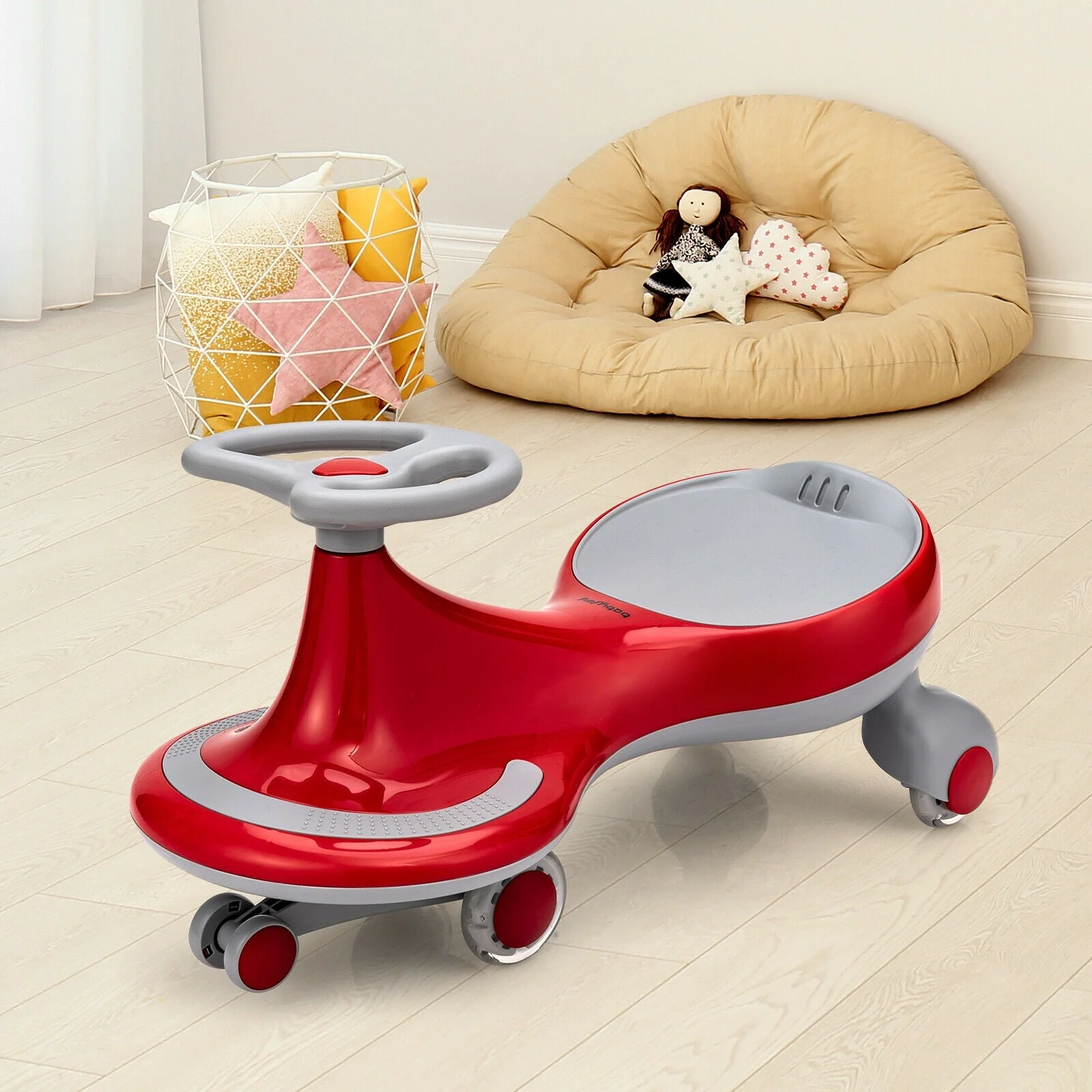 Wiggle Car Ride-on Toy with Flashing Wheels-Red - Image 7