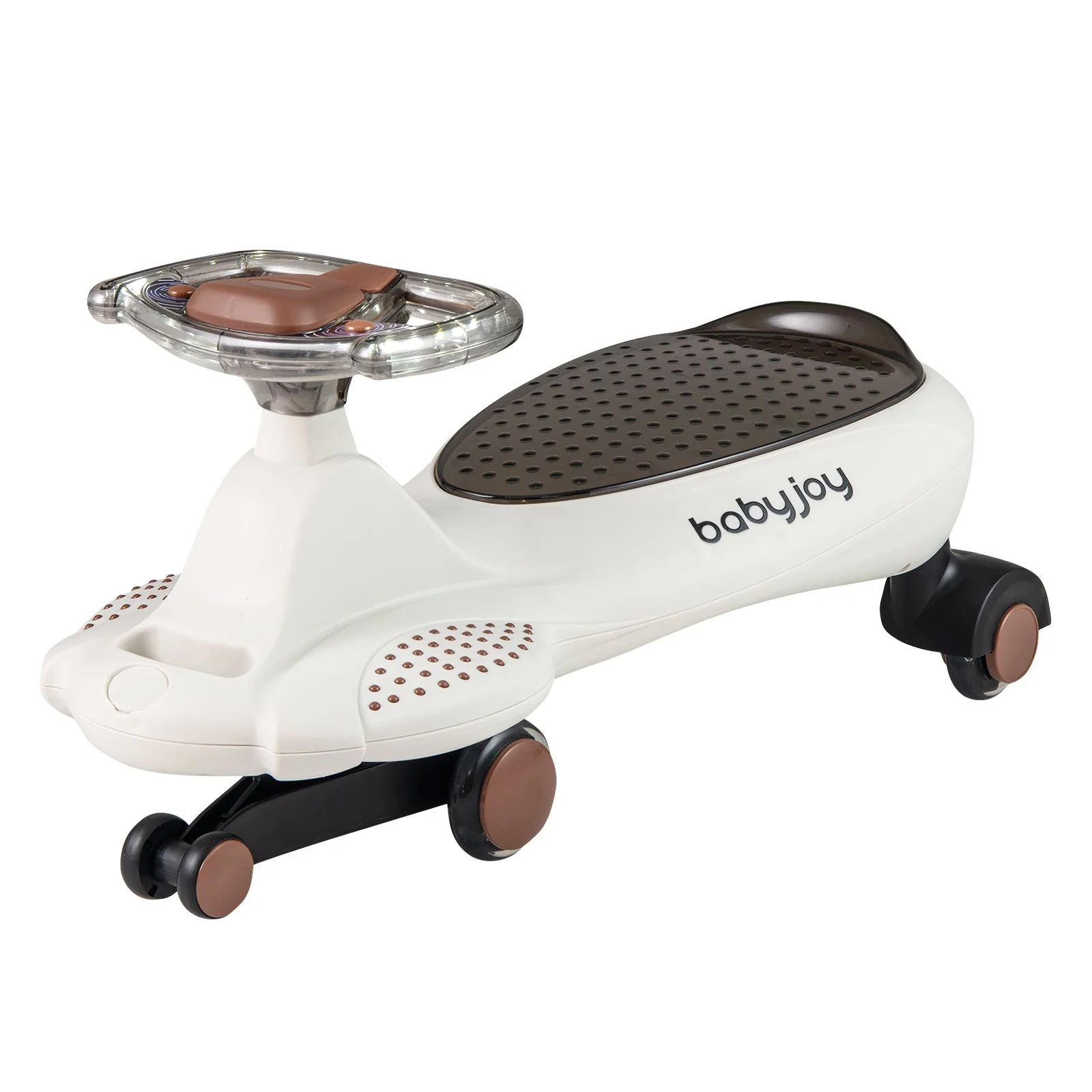 Wiggle Car with Hauling Rope Ride on Toy with Under-Seat Storage-Beige - Image 2