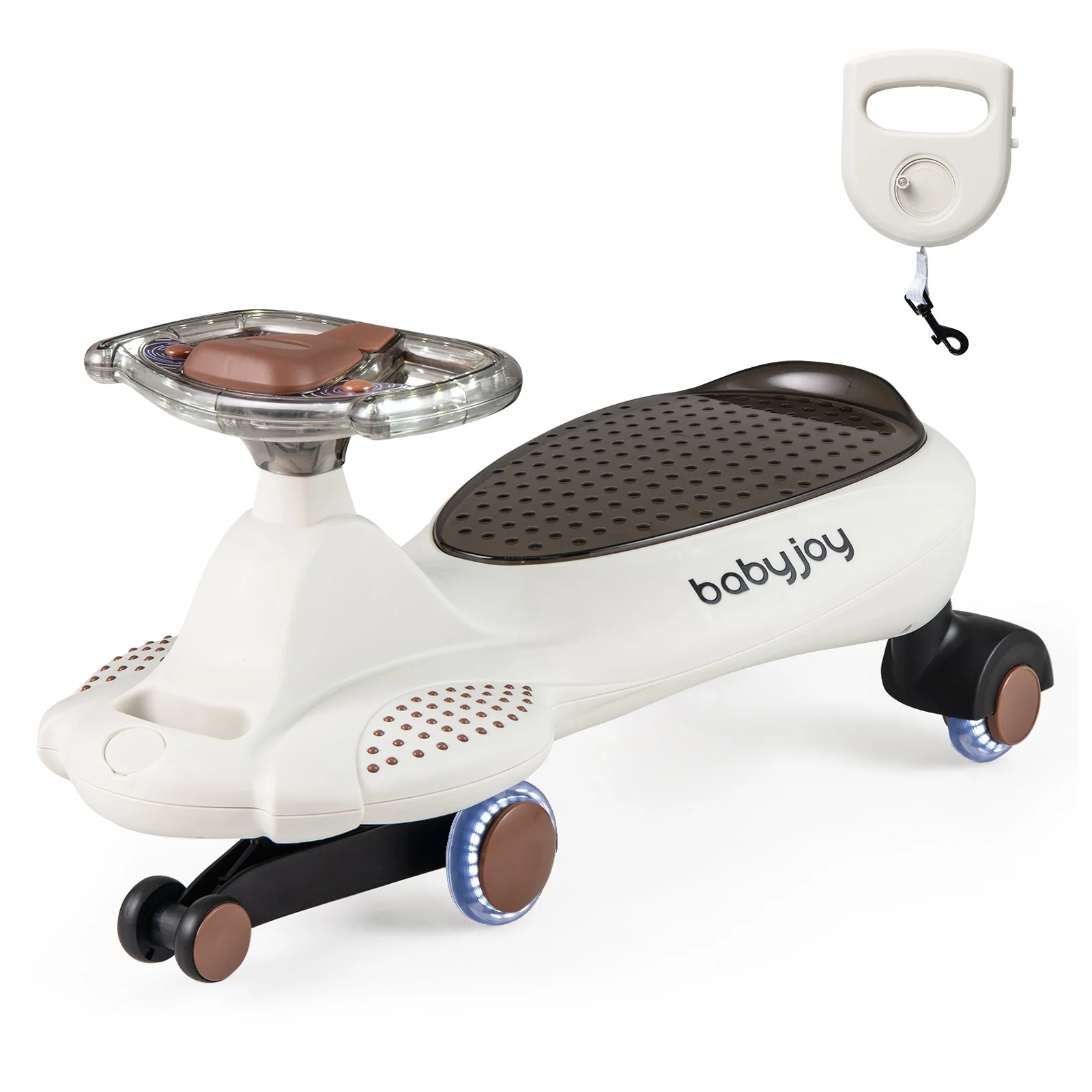 Wiggle Car with Hauling Rope Ride on Toy with Under-Seat Storage-Beige - Image 3