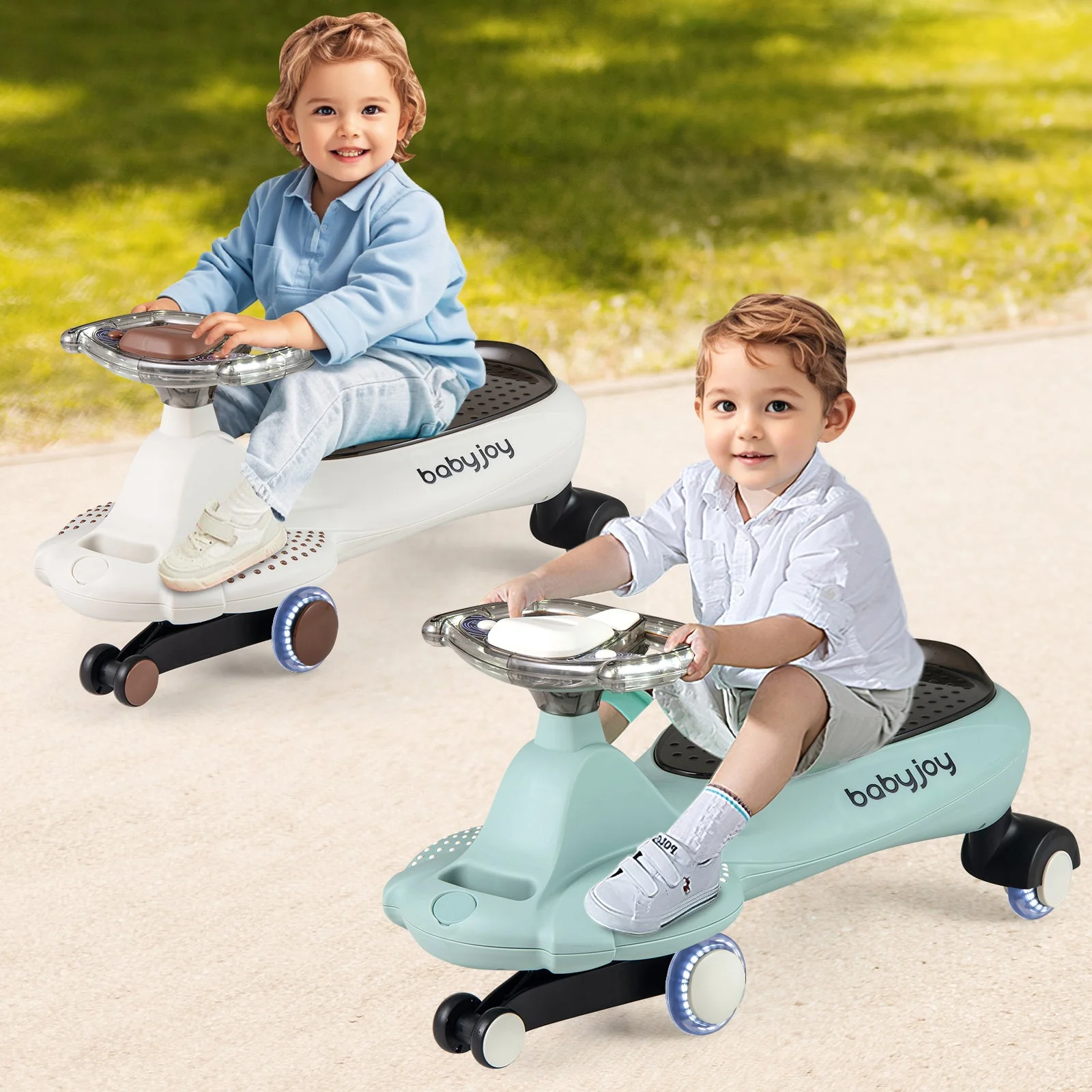 Wiggle Car with Hauling Rope Ride on Toy with Under-Seat Storage-Green - Image 2