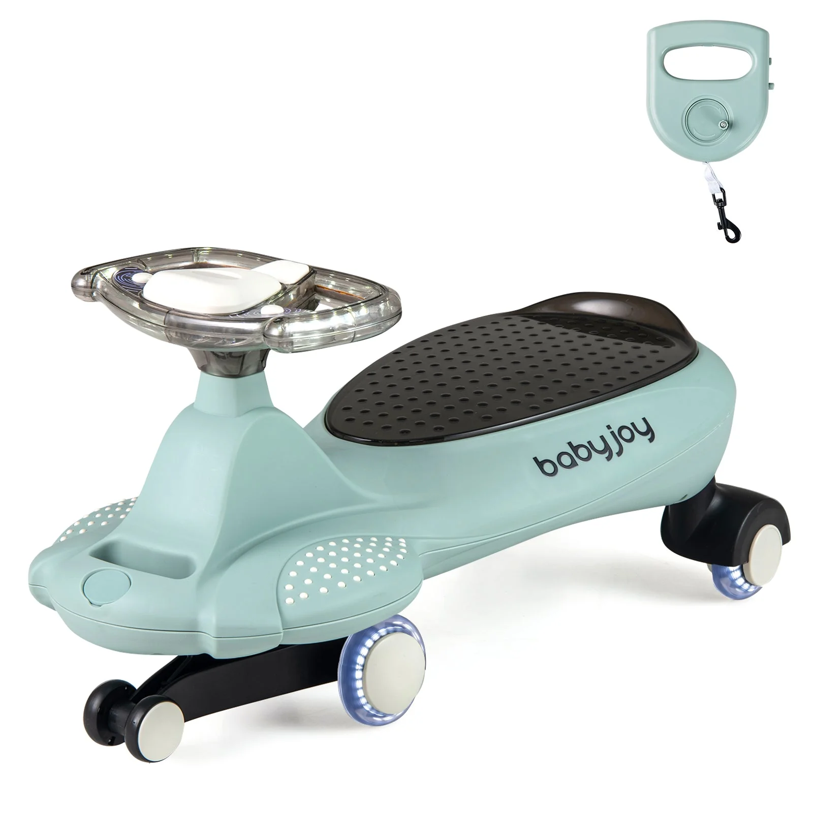 Wiggle Car with Hauling Rope Ride on Toy with Under-Seat Storage-Green - Image 3